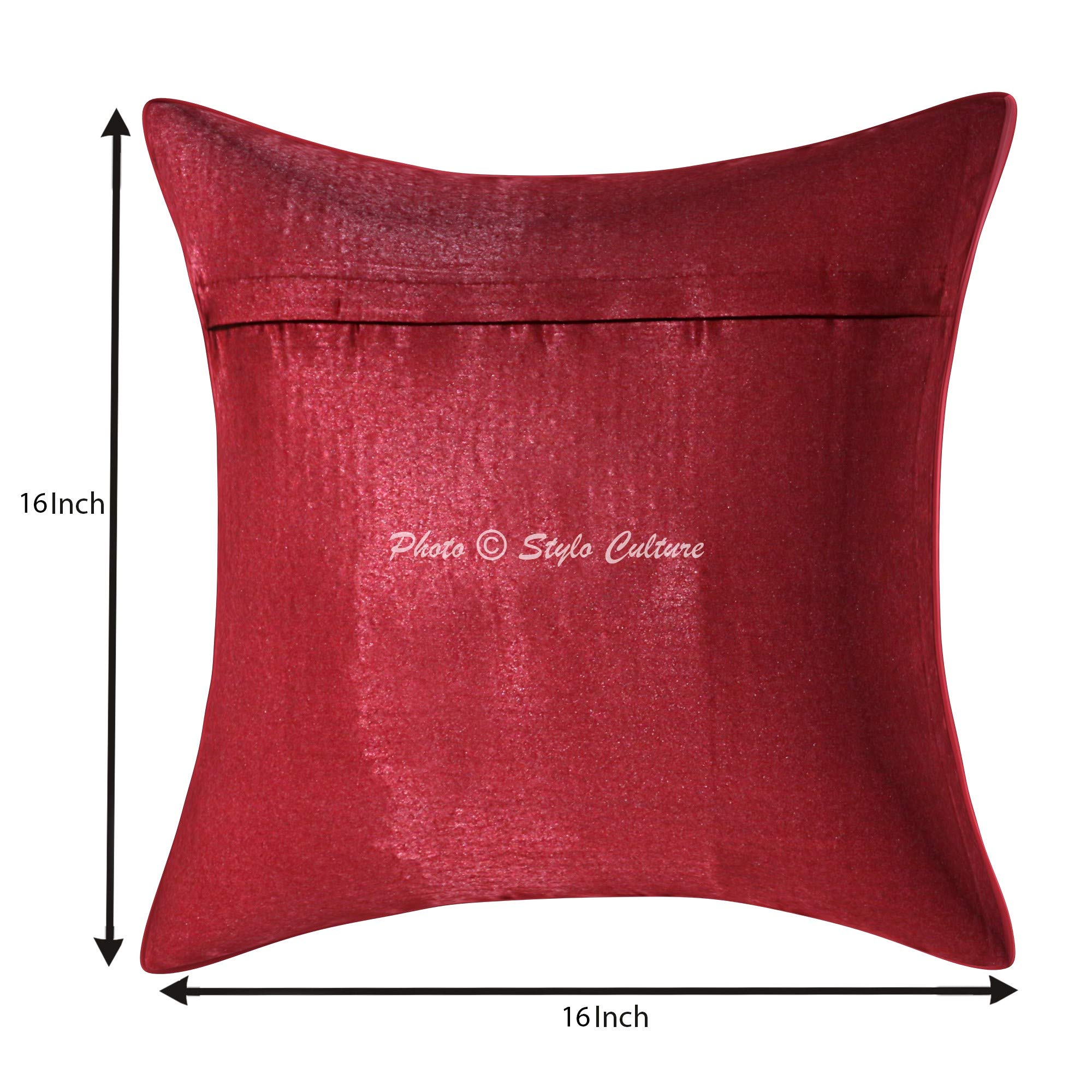Indian Zippered Brocade Throw Pillow Covers 16x16 - Burgundy Maroon & Gold Jacquard Weave Banarasi Decorative Cushion Cases with Dancing Peacock Floral Design (40x40 cm, 1 Piece) - Perfect for Sofa, Bed, Living Room & Home Decor