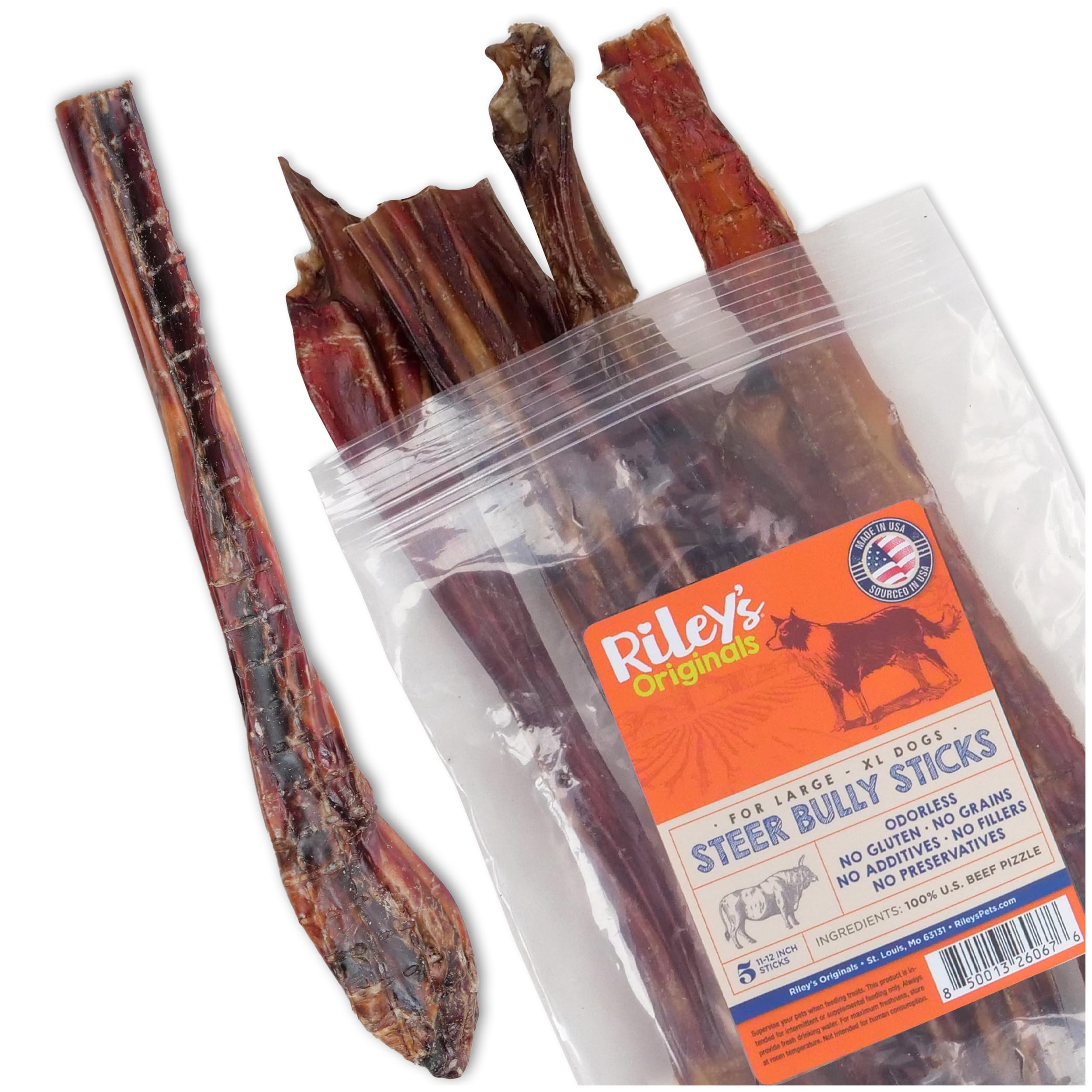 Riley's Odor-Free Bully Sticks for Small & Medium Dogs | 100% Beef Pizzle Sticks | Single-Ingredient, Gluten-Free Dog Treats (5-6 Inch, 12 Count) - Perfect for Training, Chewing & Dental Health