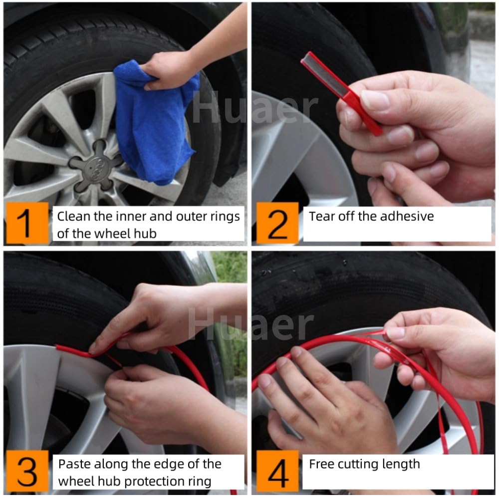 Akozon 8M Red Car Wheel Trim Strip - Hub Protector & Decorative Strip for Automobiles | Durable Wheel Edge Guard for Sedans, SUVs & Trucks (Weatherproof & Easy Installation)
