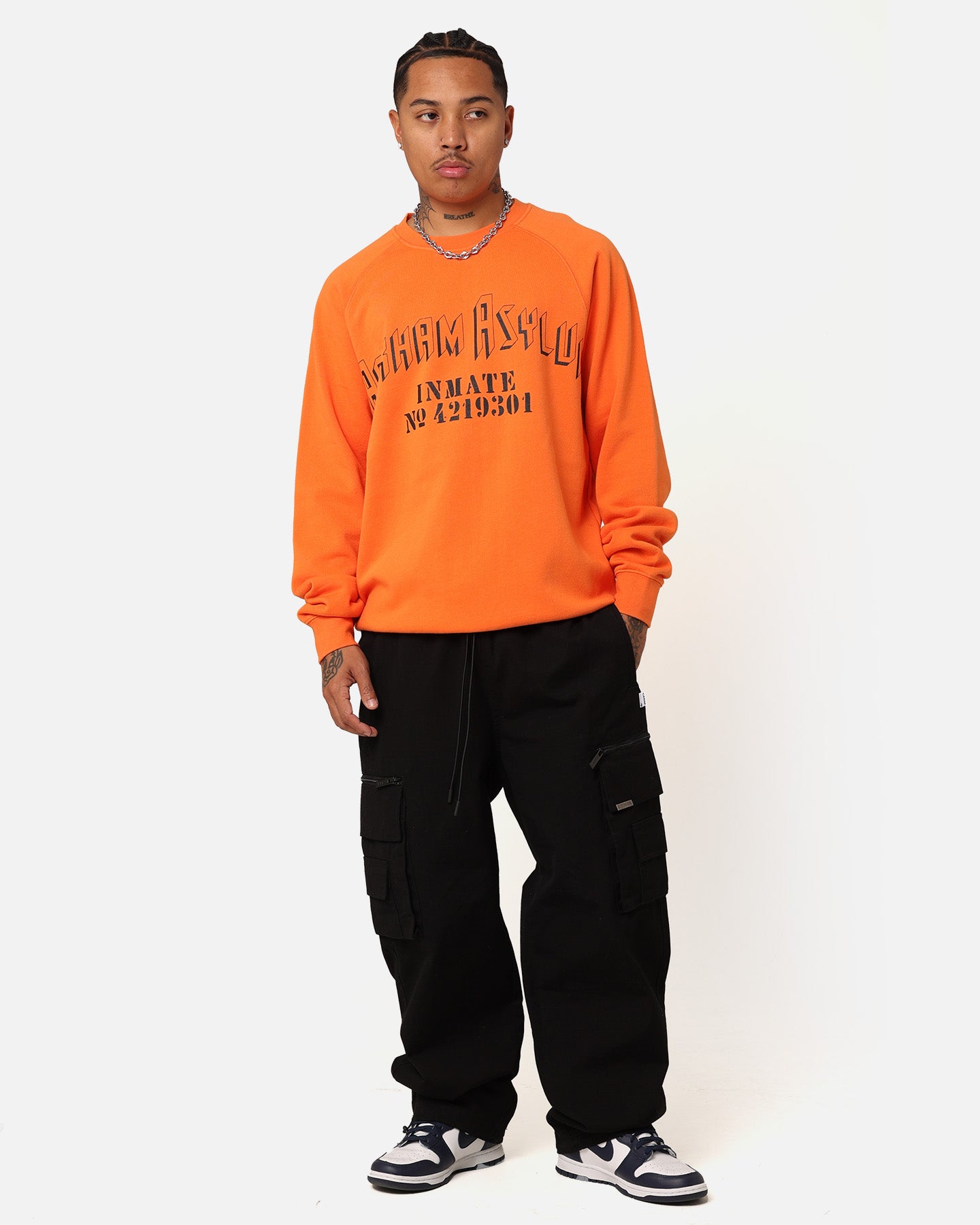 American Thrift X DC Batman Arkham Asylum Neon Orange Crewneck Sweatshirt - Perfect for Cosplay, Comic Con & Batman Fan Gifts