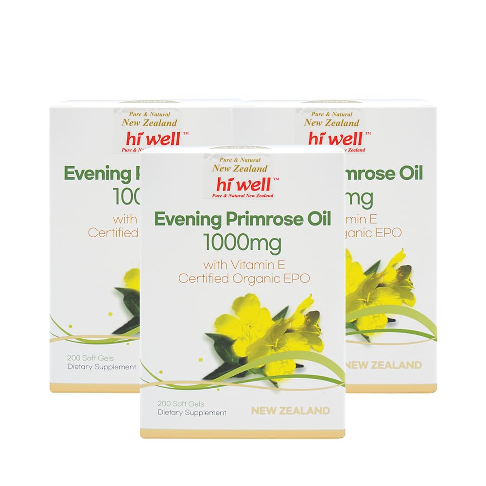 HiWell Organic Evening Primrose Oil (EPO) 200 Softgels - Pack of 3 | 1000mg Cold-Pressed GLA Supplement for Women's Health, Hormone Balance & Skin Care | Natural PMS, Menopause & Acne Relief