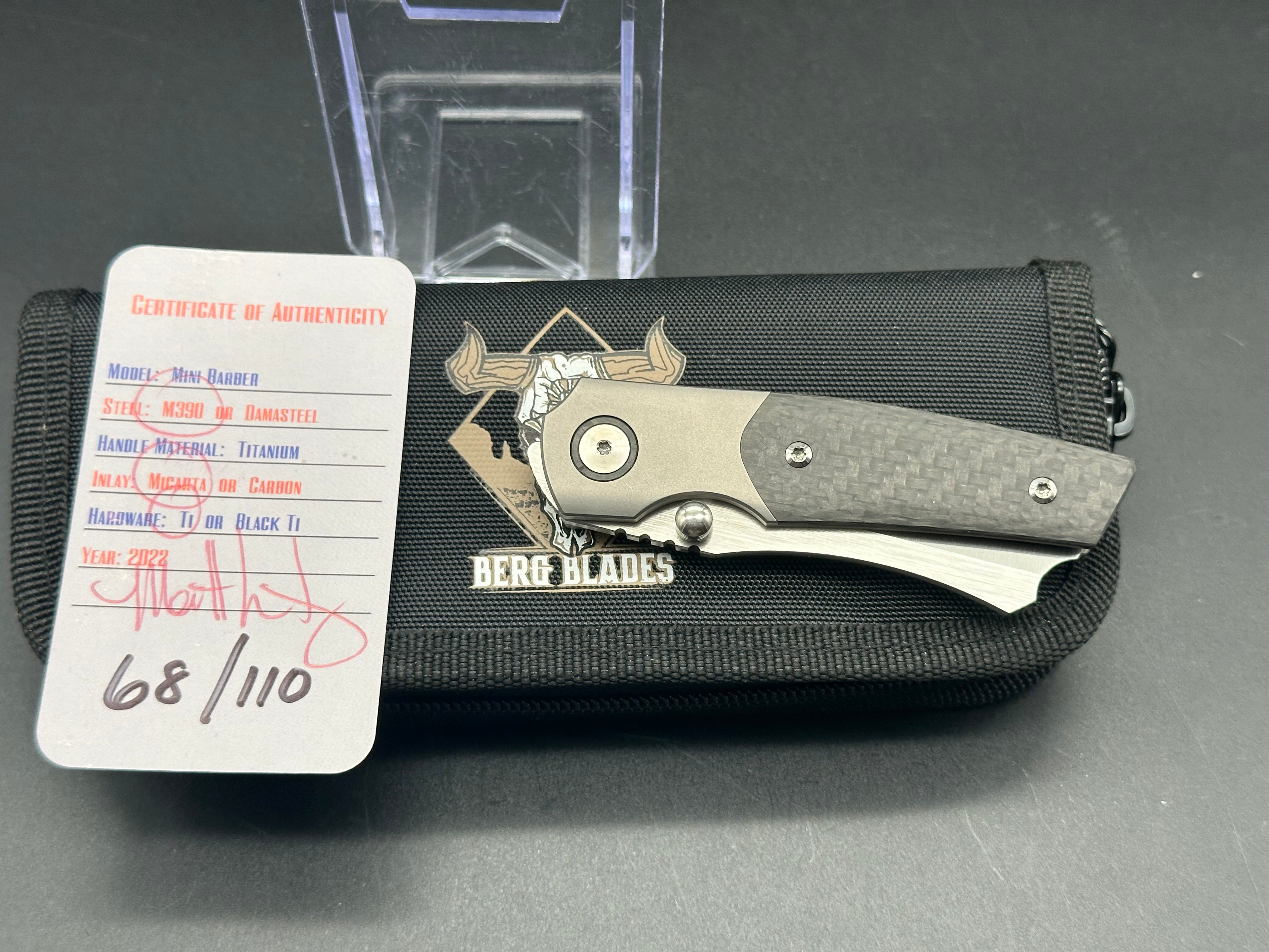 Berg Mini Barber Carbon Fiber Folding Knife with M390 Blade - Perfect for EDC, Outdoor Adventures & Everyday Cutting Tasks