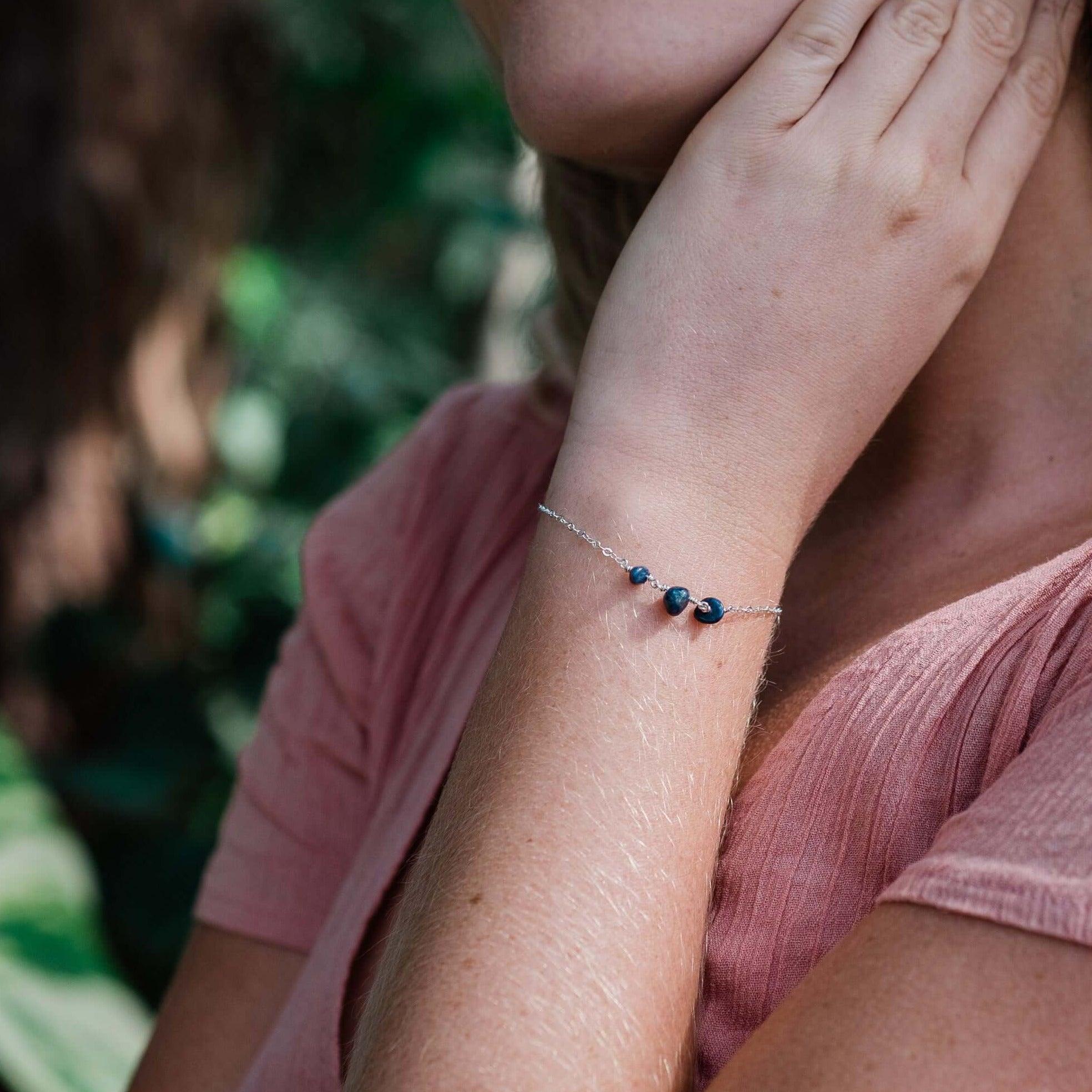 Elegant Sapphire Beaded Chain Bracelet for Women | Dainty Blue Gemstone Jewelry | Perfect for Weddings, Parties & Everyday Wear