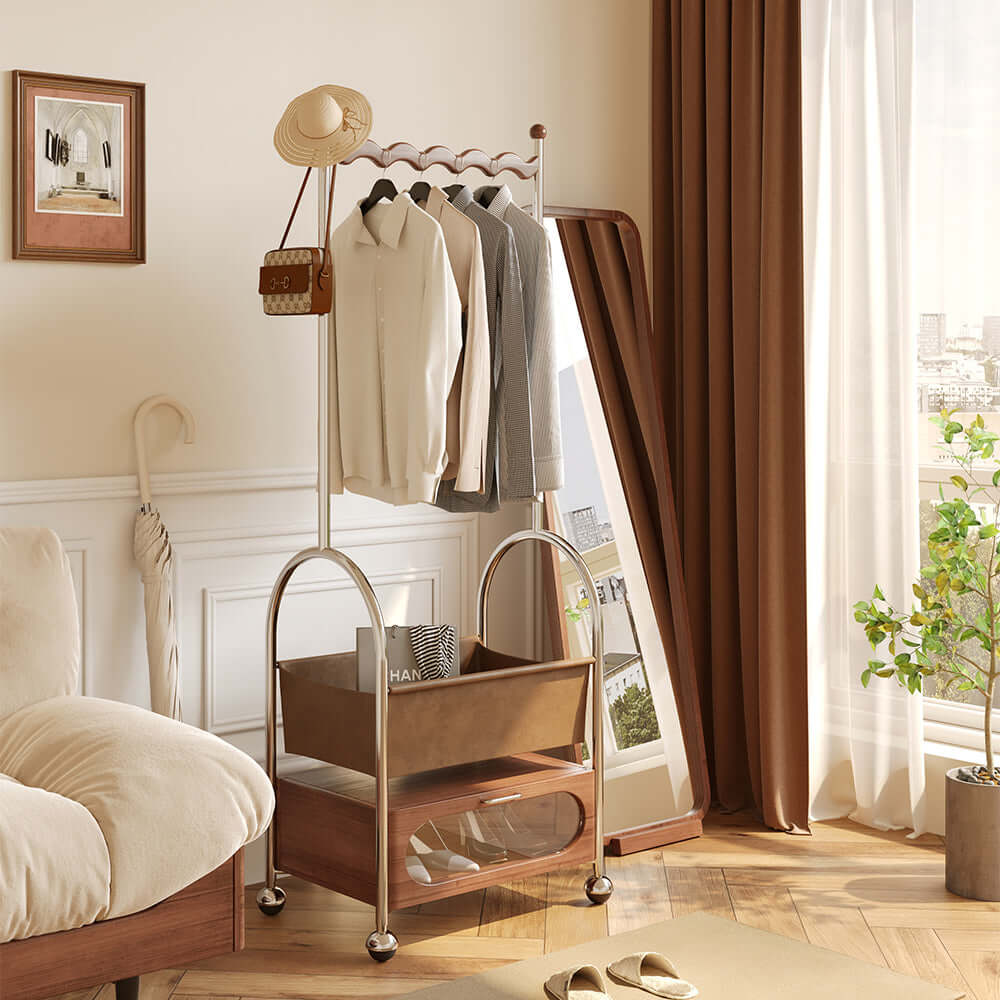 Portable Freestanding Clothes Rack with Bottom Storage - Multi-Functional Garment Organizer for Bedroom, Closet & Laundry Room - Space Saving Clothing Rack for Drying, Organizing & Displaying Outfits