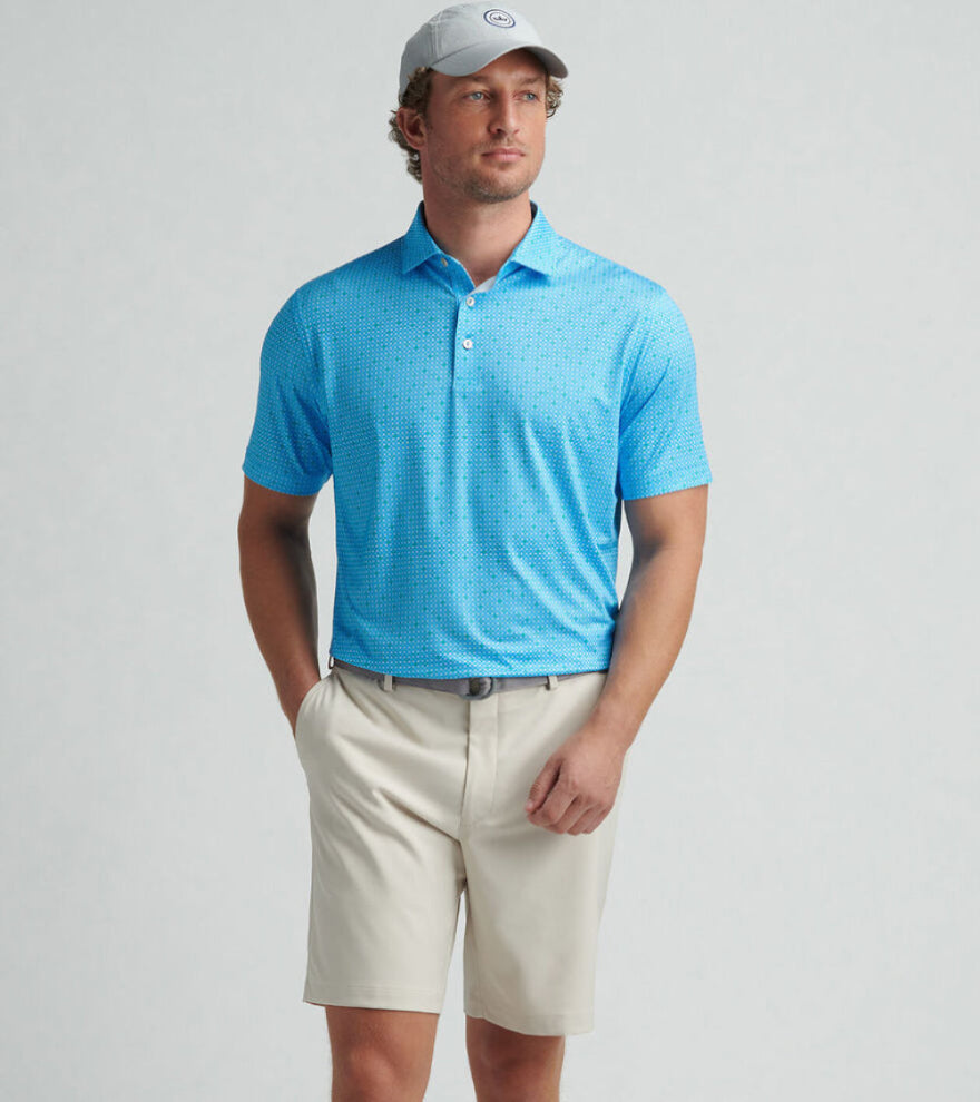 Peter Millar Men's Castellina Performance Jersey Polo Shirt - Moisture-Wicking, Breathable Golf & Casual Shirt in Riverbed Blue - Perfect for Golf, Tennis & Business Casual Wear