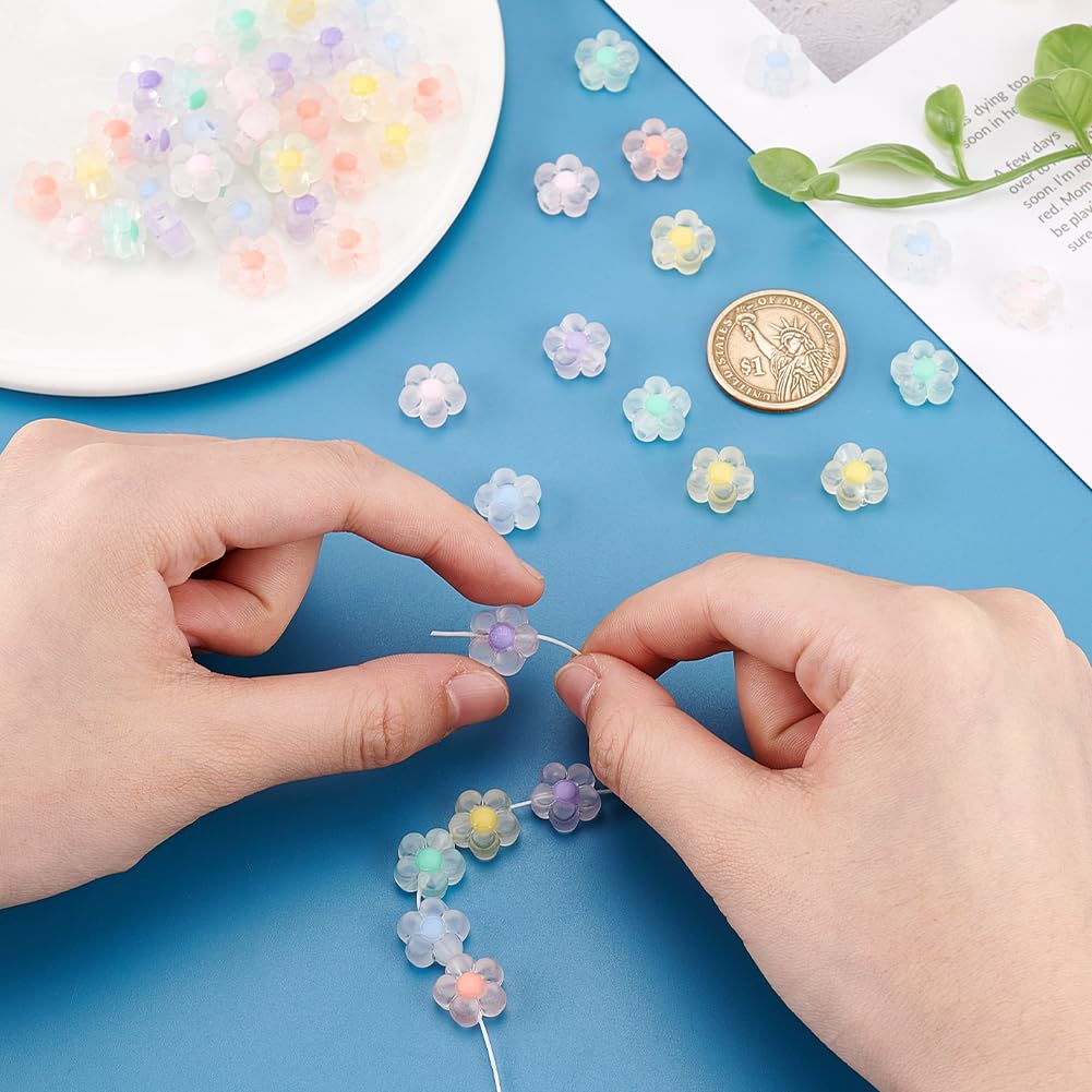PH PandaHall 60pcs Acrylic Flower Beads for Jewelry Making - 6 Candy Colors, 12x12.5x6mm Frosted Flower Spacer Beads with 2.5mm Hole - DIY Hair Accessories, Spring Summer Craft Supplies for Bracelets, Necklaces & Earrings