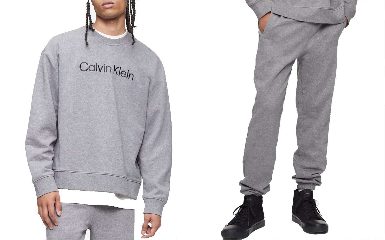 Calvin Klein Men's Relaxed Fit Logo Crewneck Sweatshirt & French Terry Joggers Set - Comfortable Casual Outfit for Lounge, Gym, and Everyday Wear