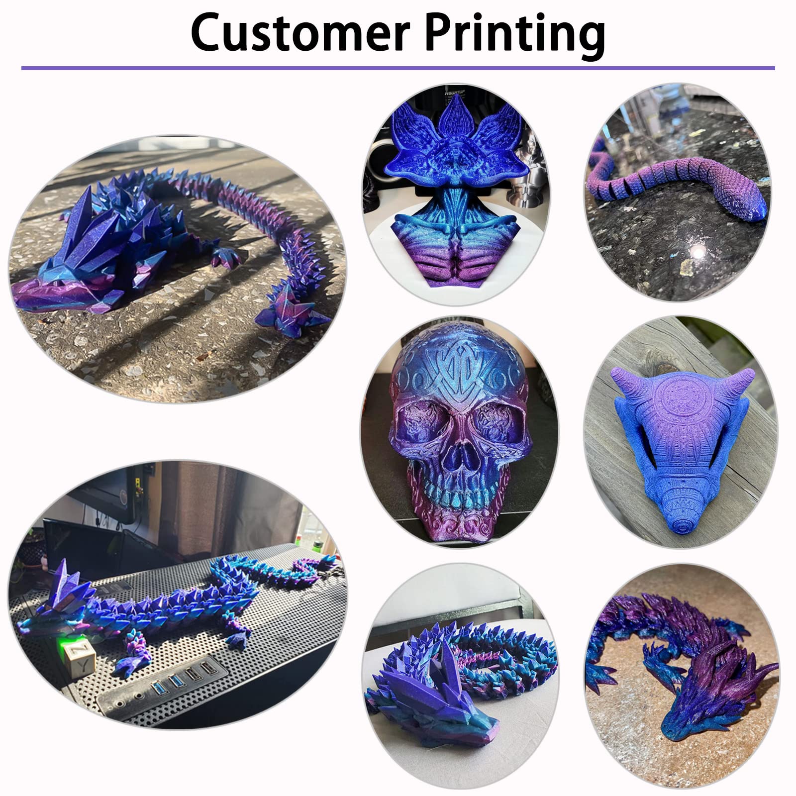 Rainbow PLA 3D Printer Filament 1.75mm - Color Changing, High Precision +/-0.02mm, 1kg/2.2lbs Spool - Perfect for Cosplay Props, DIY Crafts & 3D Printing Projects