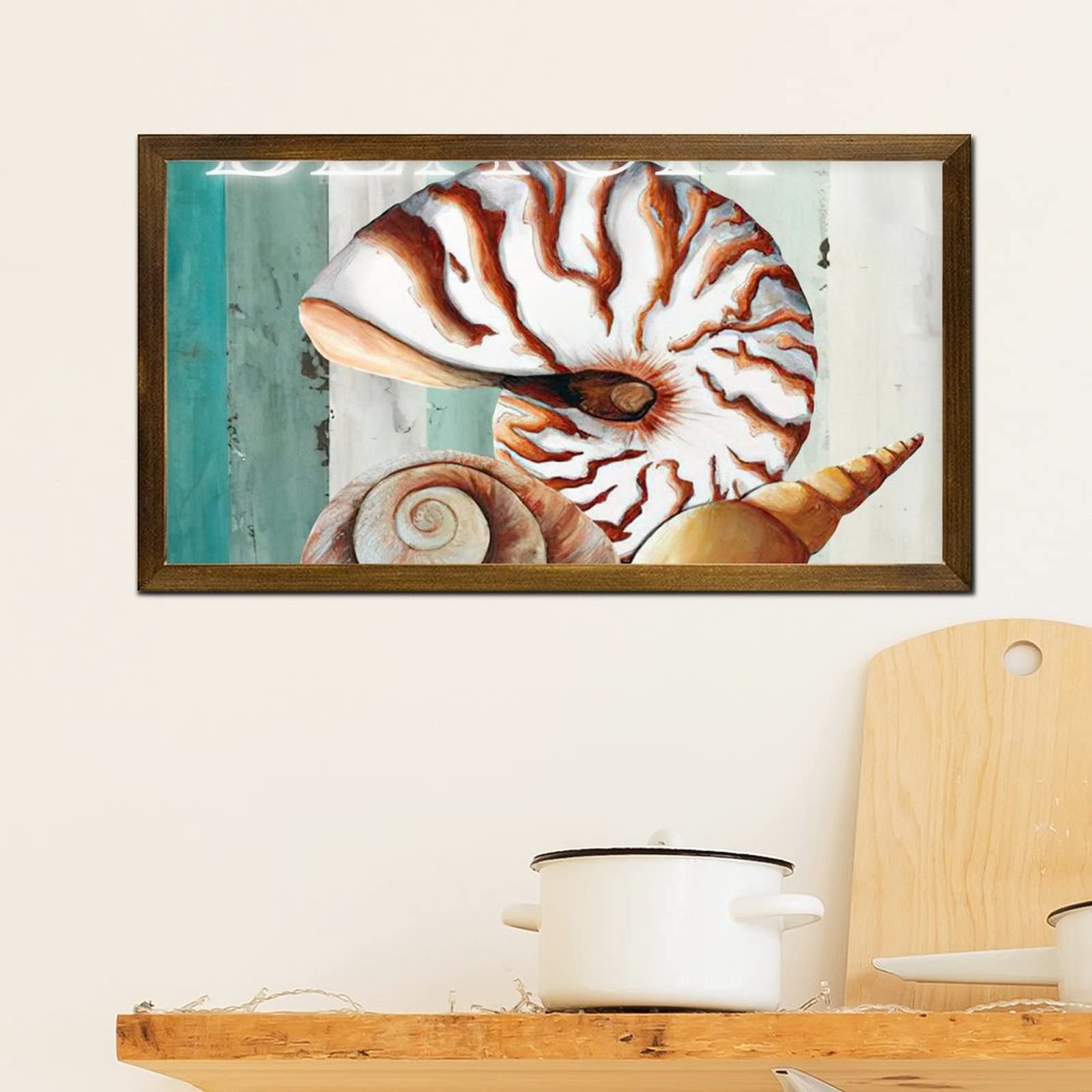 12x22in Wooden Grain Sea Snail Wall Decor Sign - Rustic Farmhouse Style Wall Plaque for Bedroom, Living Room, Kitchen, Bathroom & Entryway - Easy to Hang Home Decoration for Coastal, Beach House or Nautical Theme Rooms