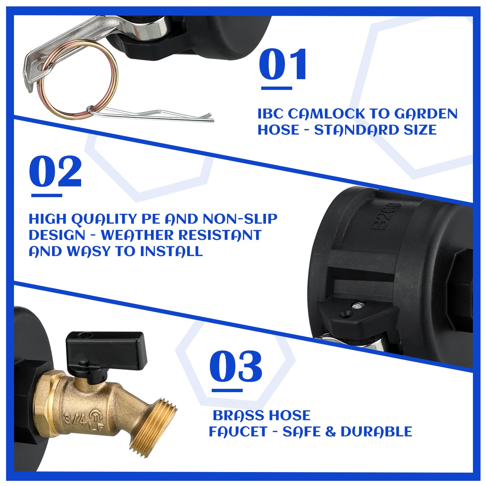 Kingdder 275-330 Gallon IBC Tote Fitting Adapter - 2 Inch Cam Lock to 3/4 Inch Brass Hose Faucet with Ball Valve - Heavy Duty Garden Hose Connector for Water Transfer, Agriculture & Industrial Use