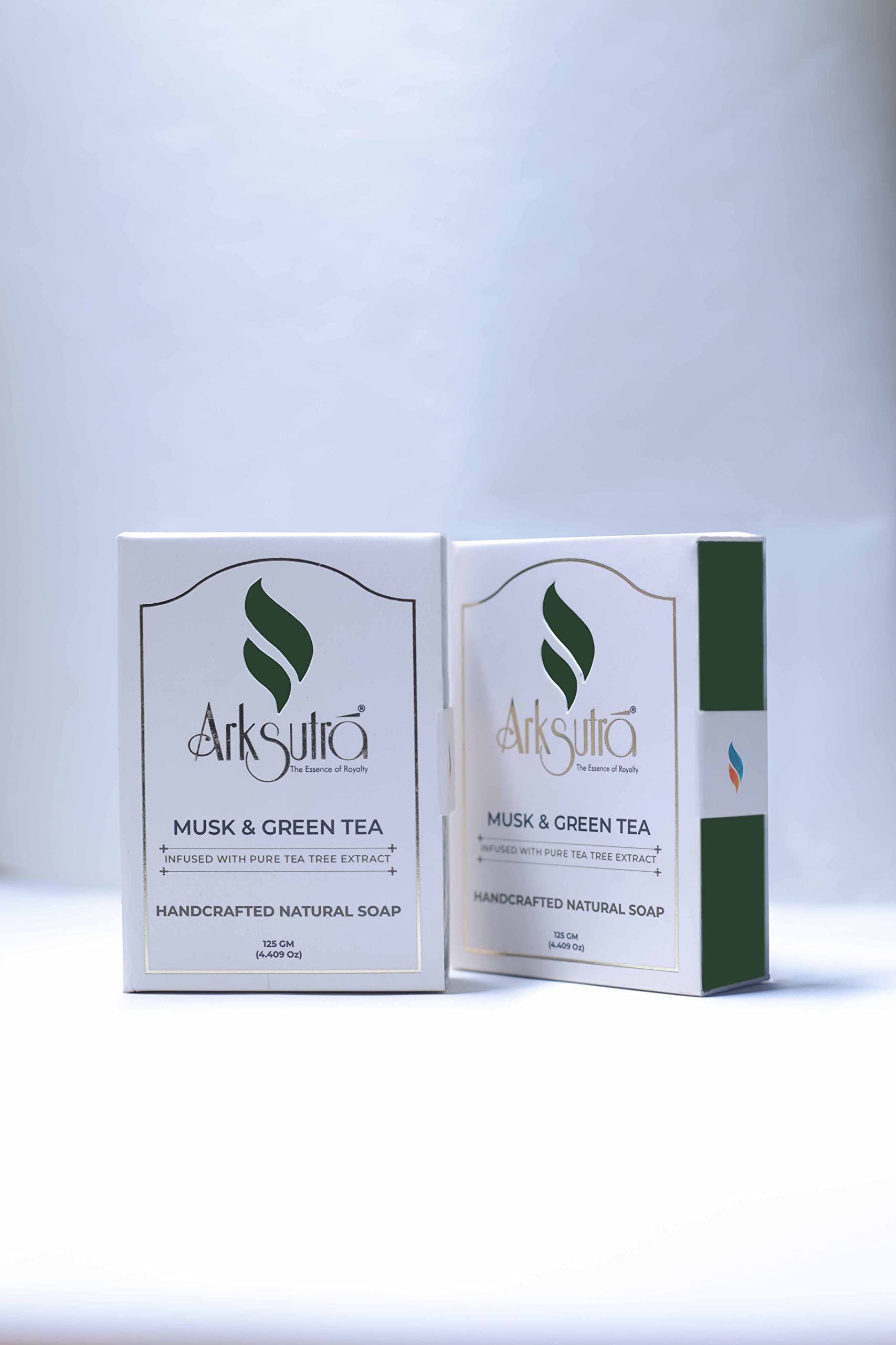 Arksutra Pack of 2 Musk & Green Tea Soap Bars with Pure Tea Tree Extract | Handcrafted Natural Soap for Deep Cleansing & Refreshing | Perfect for Daily Bathing, Sensitive Skin Care & Aromatherapy Relaxation
