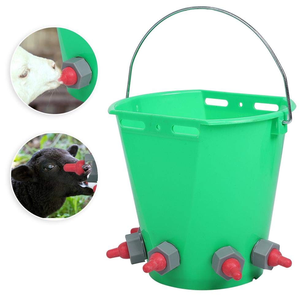 Zerodis 8L Large Capacity Plastic Milk Feed Bucket with Multiple Nipples - Durable Animal Feeding Pot for Cattle, Sheep, Goats & Livestock - Perfect for Farm, Ranch & Dairy Feeding