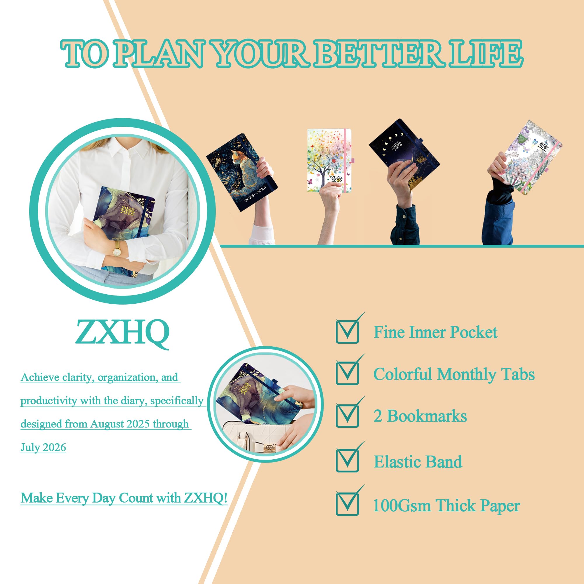 2025-2026 Cat Theme Academic Planner - A5 Daily & Monthly Mid-Year Planner (August 2025-July 2026) with Pen Set, Colorful Tabs, Inner Pocket - Perfect for Students, Teachers & Office Organization