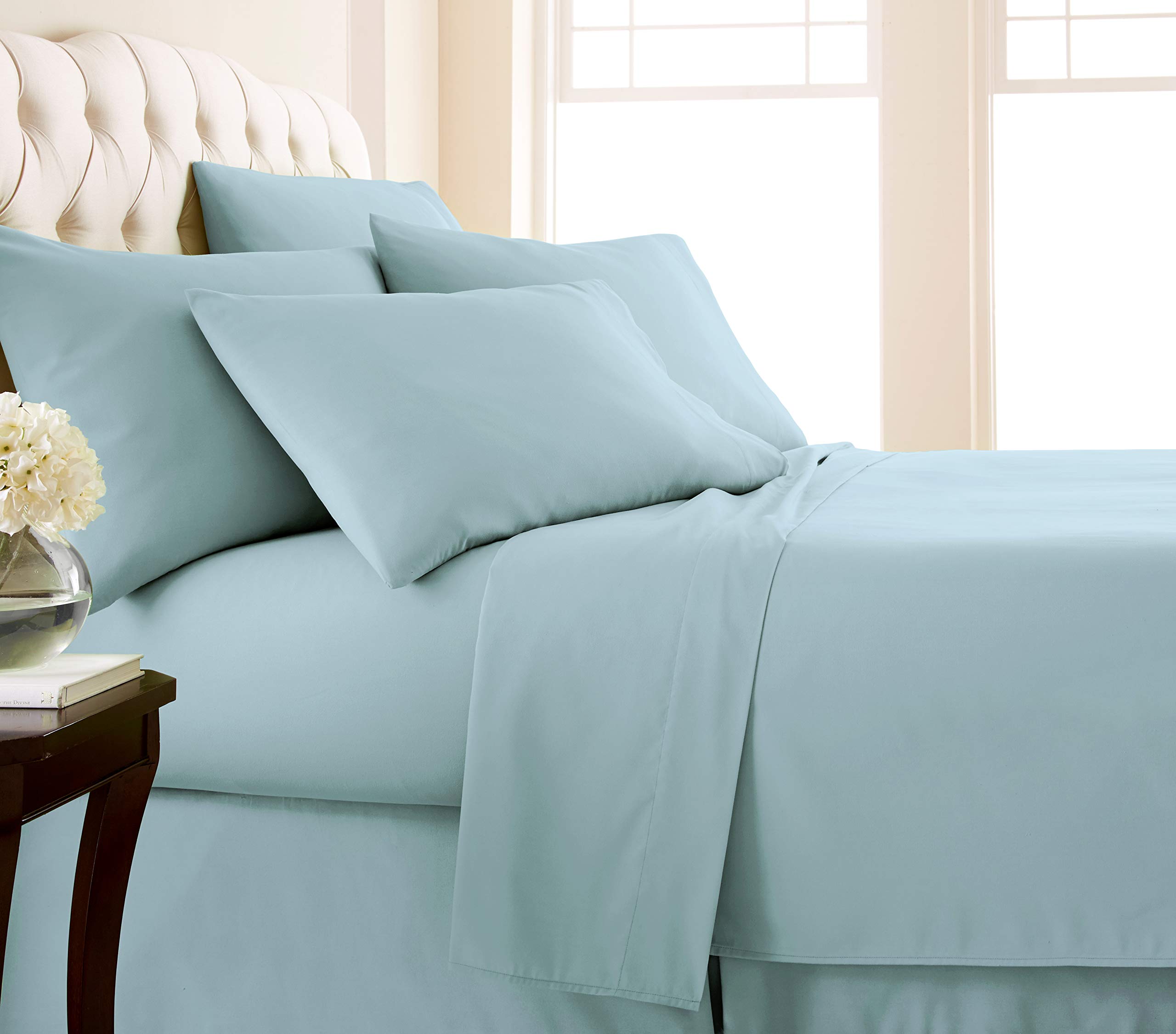 Premium 100% Long Staple Cotton 4-Piece Bed Sheet Set - Extra Soft & Breathable 800 Thread Count Luxury Sheets with 15'' Deep Pockets (Full Size, Sky Blue) - Perfect for Guest Rooms, Master Bedrooms & Dorm Essentials