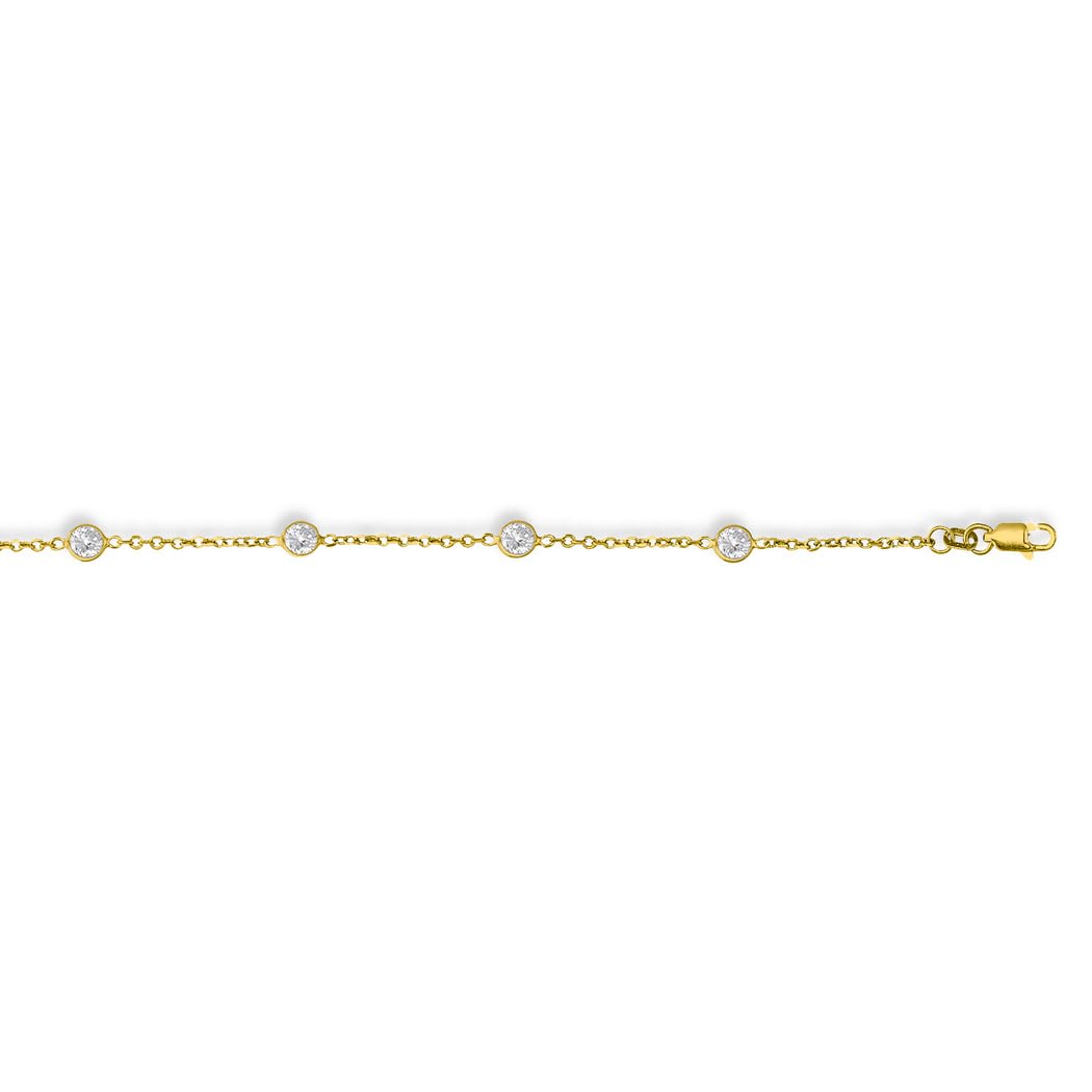14K Gold Cable Link Chain Necklace with Round Faceted White CZ Cubic Zirconia - Simulated Diamond Jewelry for Women & Men (Multiple Lengths) | Perfect for Gifts, Weddings, Anniversaries & Everyday Elegance