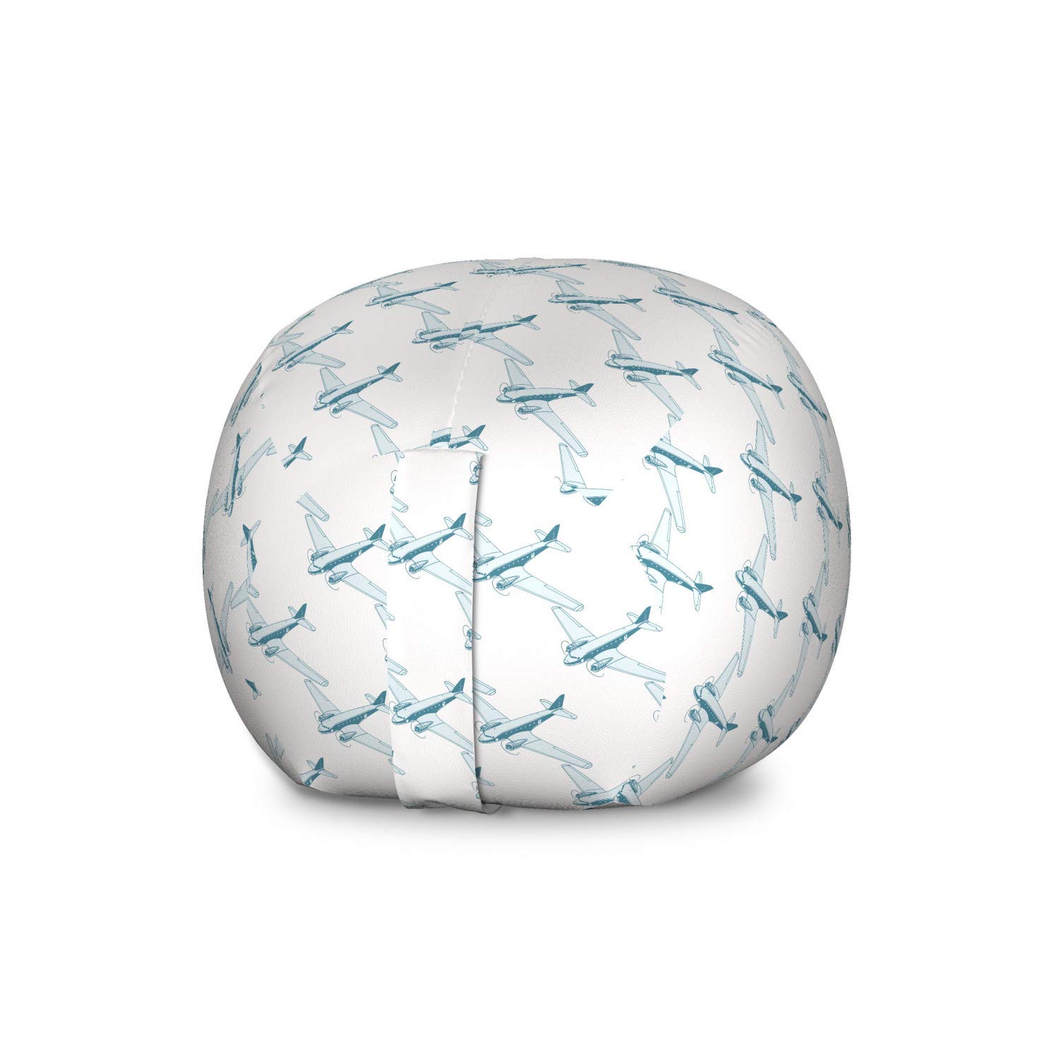Ambesonne Vintage Airplane Toy Storage Bag Chair - Large Washable Stuffed Animal Organizer with Retro Travel Jet Airliner Design in Pale Blue & White | Perfect for Kids' Room, Nursery & Travel Organization