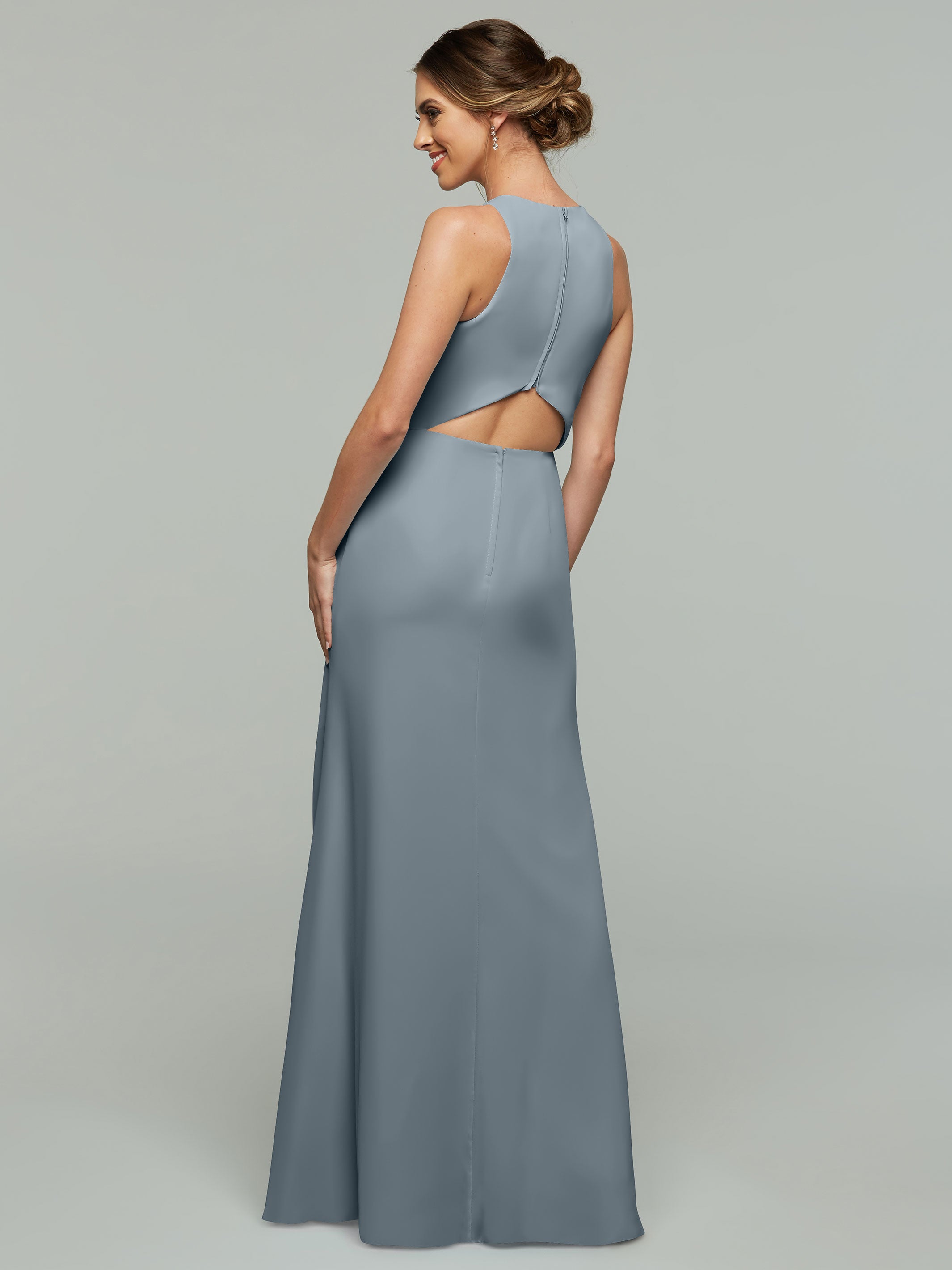 Elegant 80175 Chiffon A-Line Bridesmaid Dress with Plunging Halter Neckline - Perfect for Weddings, Formal Events & Special Occasions