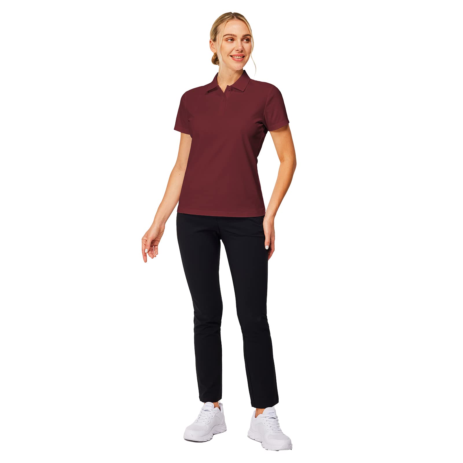 Women's Quick-Dry Moisture-Wicking Polo Shirt for Golf & Casual Wear – Breathable & Comfortable Black & White Top for Sports, Work & Outdoor Activities