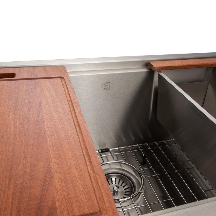 ZLINE Garmisch 33-Inch Undermount Single Bowl Stainless Steel Kitchen Sink - Scratch Resistant, Includes Bottom Grid & Accessories (SLS 33S) - Perfect for Modern Kitchens, Remodeling & Chef-Grade Food Prep