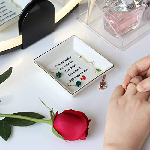 Best Personalized Gifts for Grandma from Grandson & Granddaughter - Elegant Jewelry Tray & Ring Dish Holder - Perfect Mother's Day & Birthday Gift Ideas for Grandmother - Great for Jewelry Organization & Home Decor