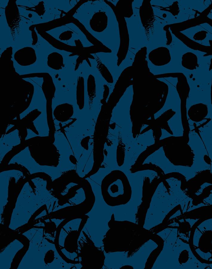 Chris Benz 'El Quijote' Black & Indigo Wallpaper - Premium Peel & Stick Removable Wallpaper for Living Room, Bedroom, or Office Decor