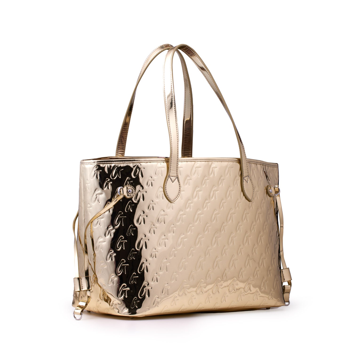 Metallic Monogram Glam Tote Bag - Elegant Gold Shiny Handbag for Women | Perfect for Work, Travel, and Everyday Use