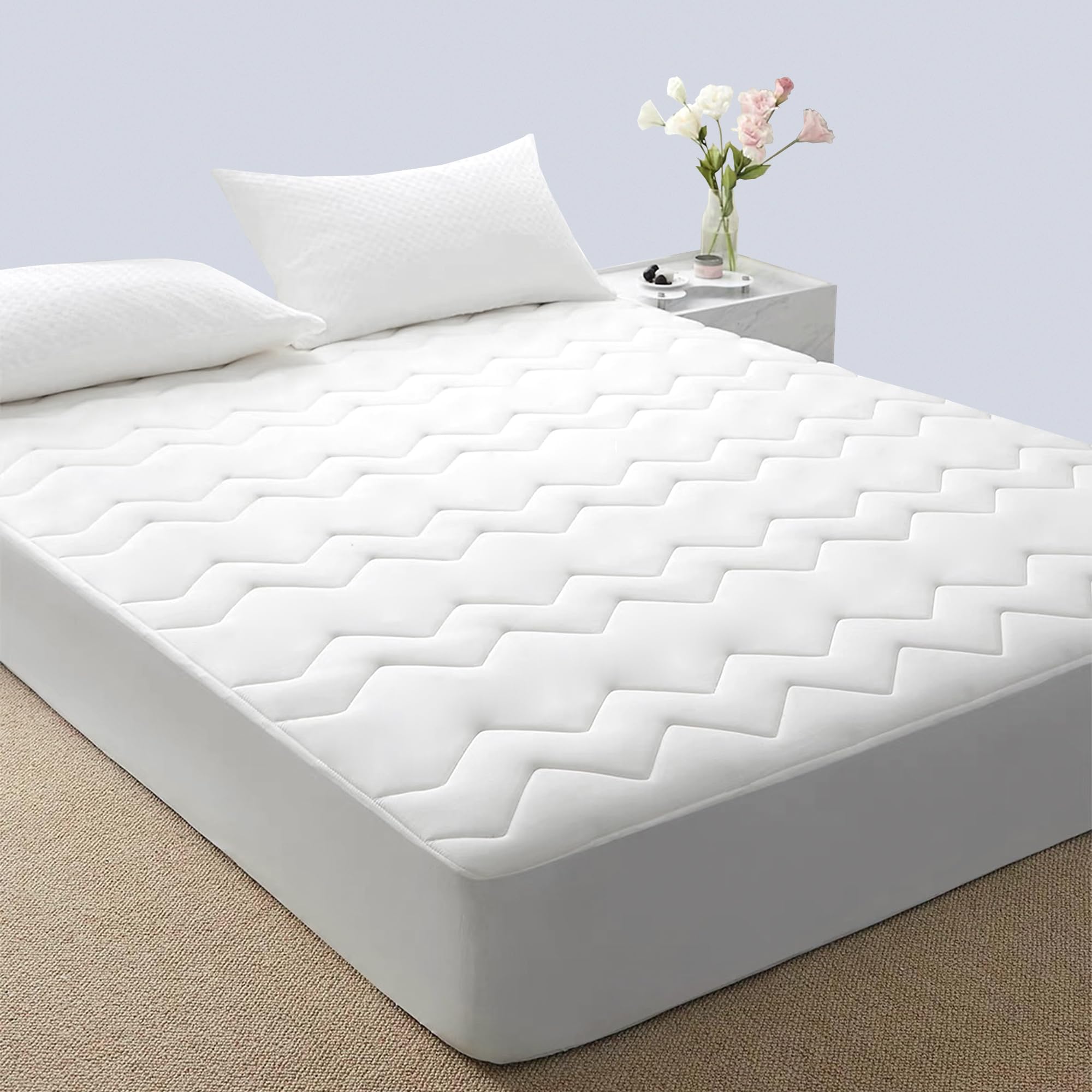 Kathy Ireland Mattress Topper Cal King - Quilted Cooling Mattress Pad Cover with 18