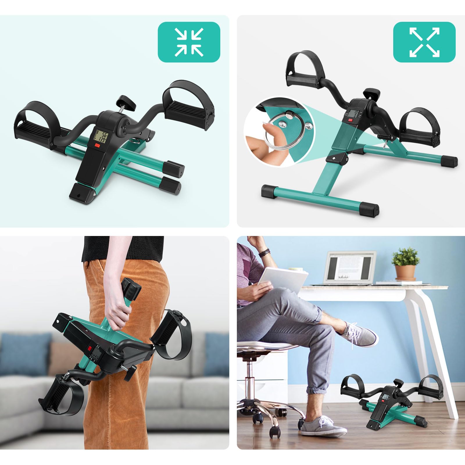 Uten Folding Pedal Exerciser - Under Desk Bike for Home & Office Workouts | Portable Mini Exercise Bike with LCD Monitor | Perfect for Arm & Leg Training While Sitting