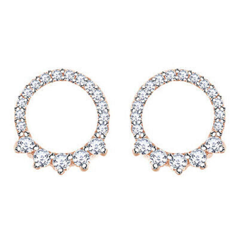 14K Rose Gold Over Sterling Silver Round Cut White Diamond Floating Open Circle Stud Earrings for Women & Girls | Elegant Everyday & Party Jewelry