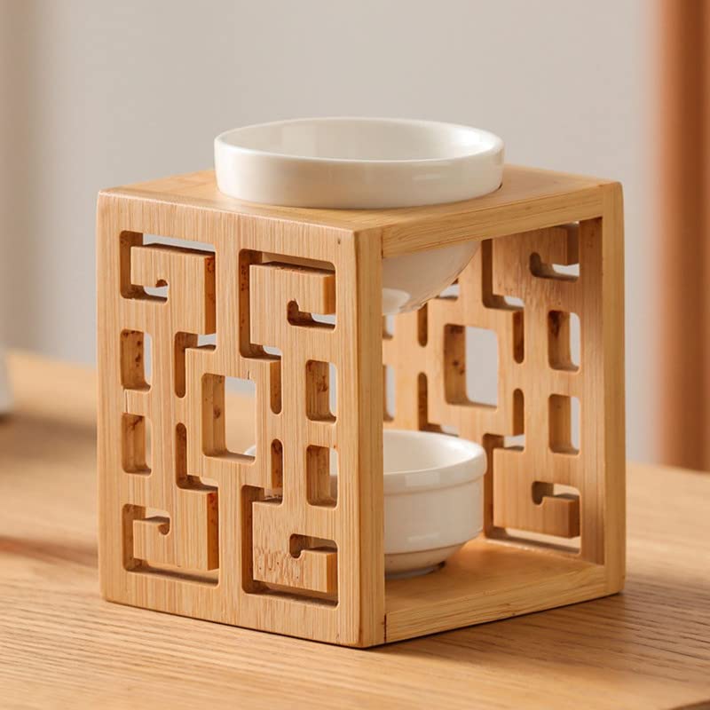 90ML Chinese Hollow Wooden Essential Oil Burner - Aromatherapy Wax Melt Diffuser with Candle Holder for Yoga, Spa, Home, Bedroom Decor & Gifts | Perfect for Relaxation, Meditation & Stress Relief