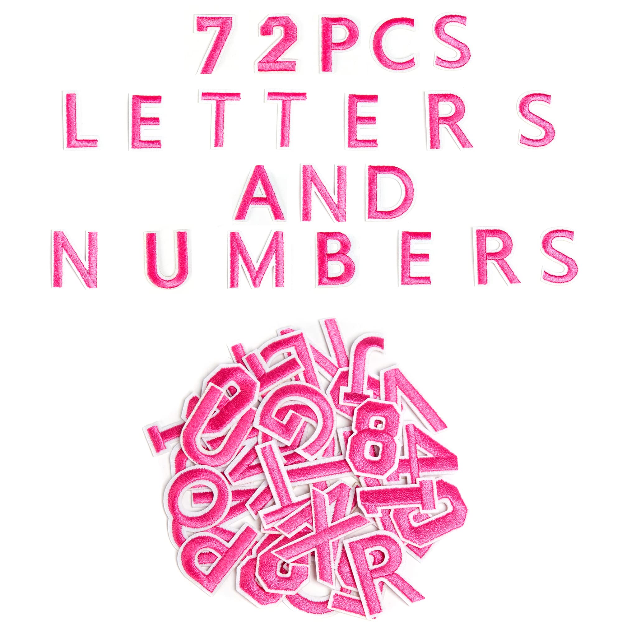 72 PCS Iron-On Embroidered Letters A-Z & Numbers 0-9 Patches - DIY Clothes, Hats, Jeans, Jackets - Perfect for Customizing Kids' Clothing, School Uniforms & Fashion Accessories (Pink)