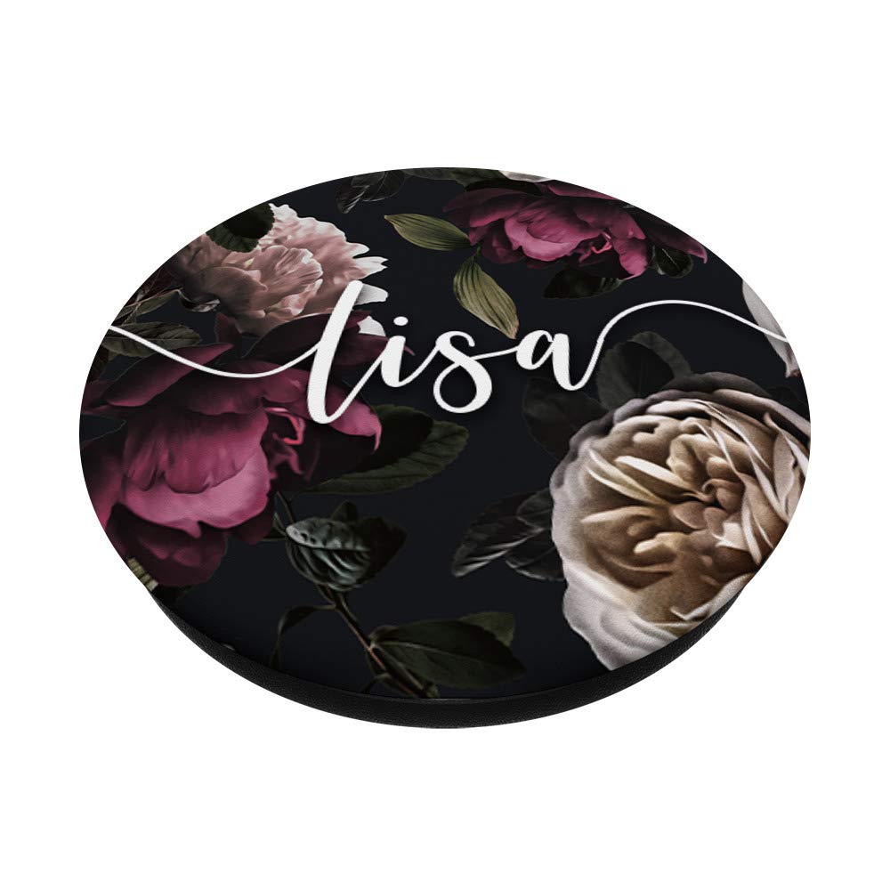 Lisa - Elegant Floral Rose & Peony Personalized Name PopSockets PopGrip | Swappable Phone Grip for iPhone, Samsung & Tablets | Perfect Gift for Birthdays, Anniversaries & Holidays