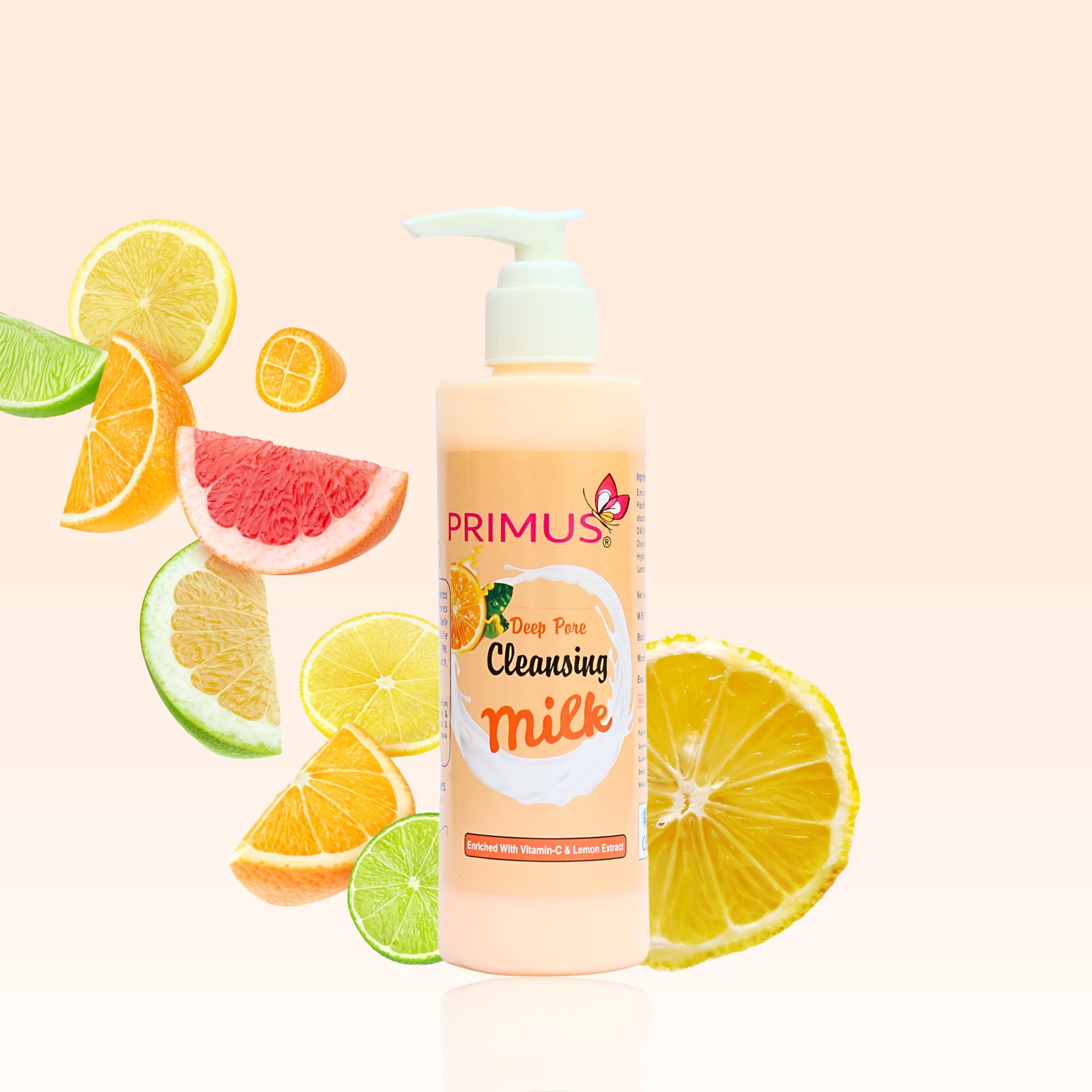 Primus Vitamin C Cleansing Milk with Vitamin C & Lemon Extracts - Ultra Clean & Refreshing Facial Cleanser for Makeup Removal (250ml) | Gentle Daily Face Wash for Brightening & Hydrating Skin | Perfect for Morning & Night Skincare Routine