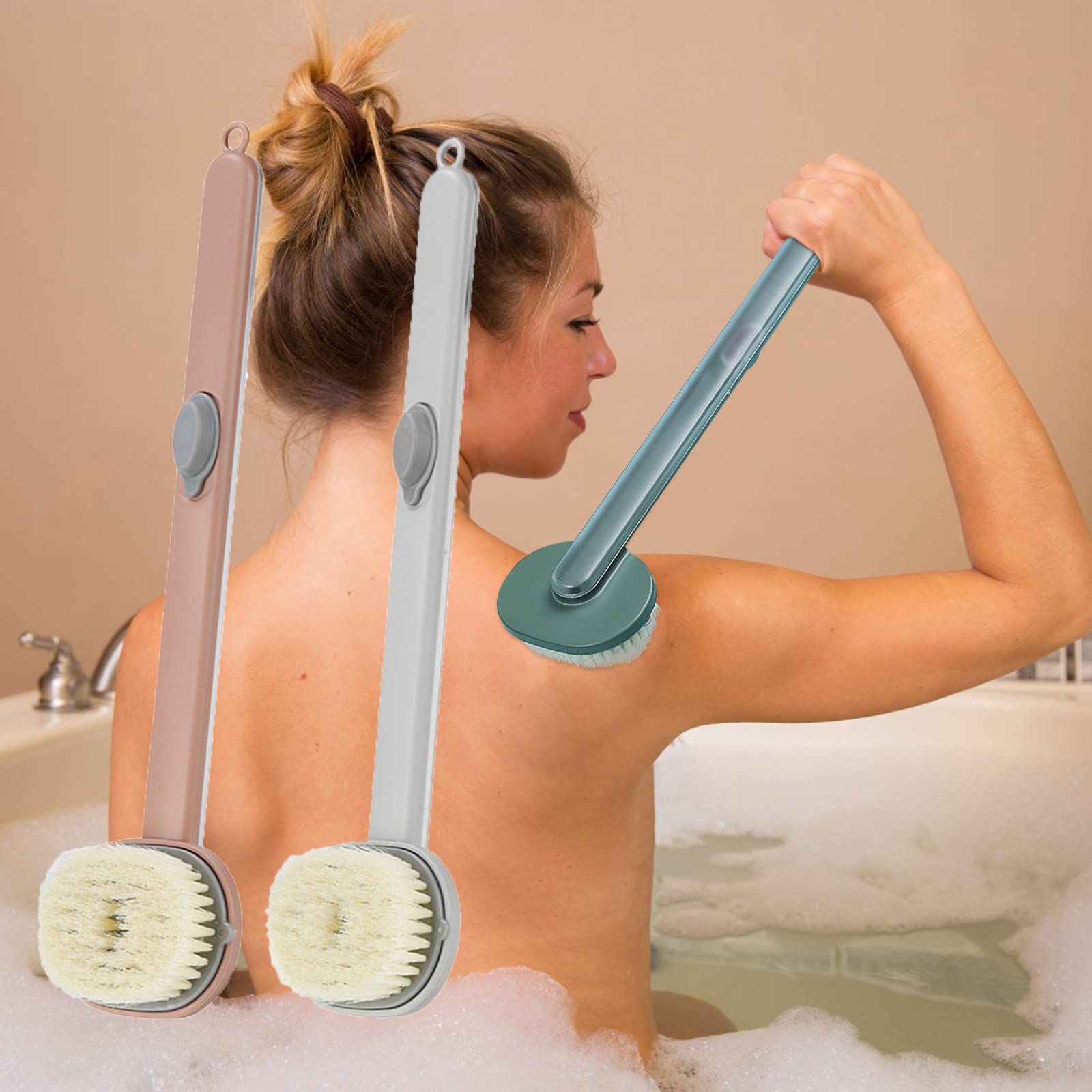 2PCS Long Handle Self-Filling Body Wash Scrub Brush - Detachable Soft Hair Exfoliating Bath Brush with Press-to-Release Liquid for Women & Men | Perfect for Shower, Spa, and Deep Cleansing at Home