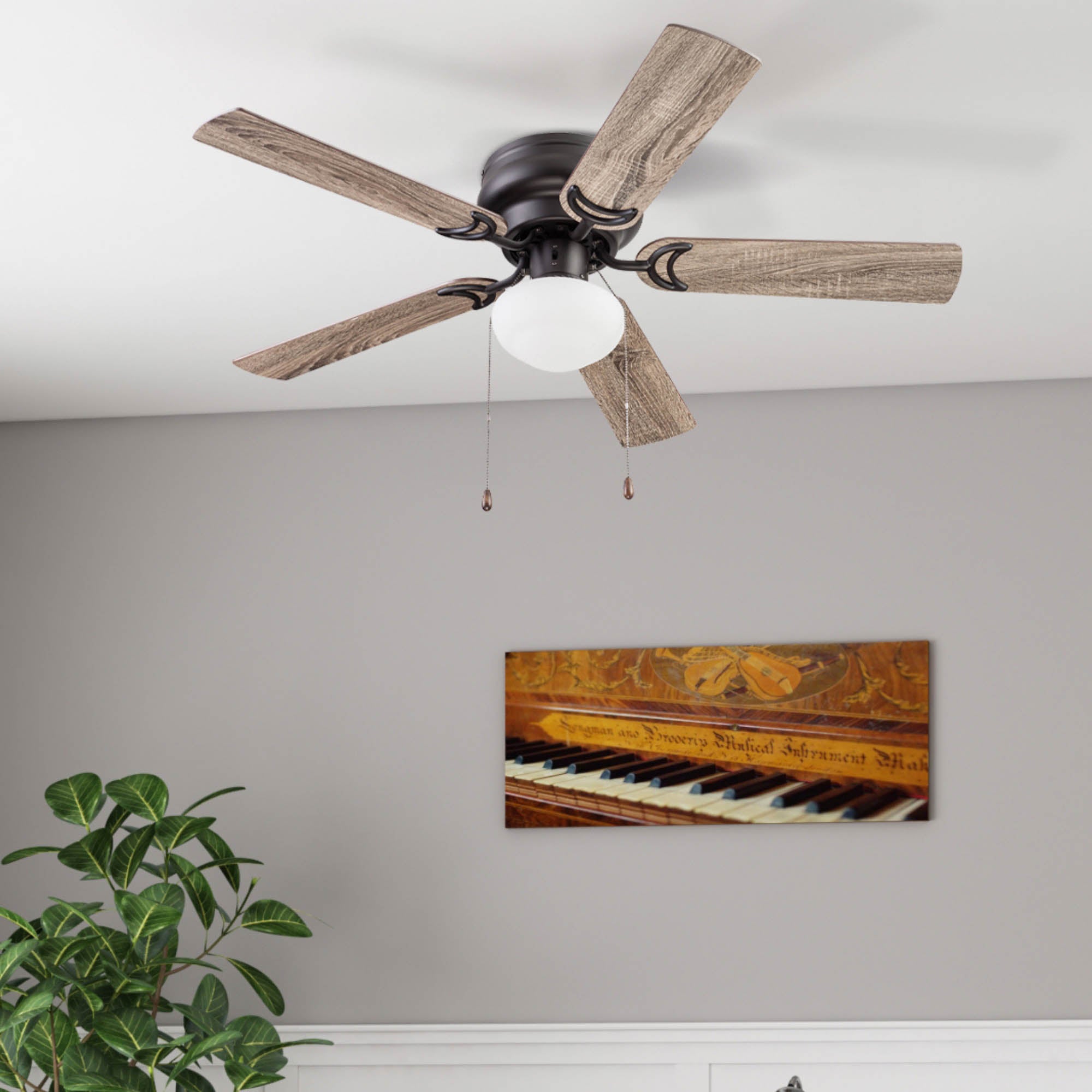 44 Inch Alvina Bronze Ceiling Fan with Pull Chain - Modern Indoor/Outdoor Ceiling Fan for Living Room, Bedroom, Patio - Energy Efficient with Quiet Motor