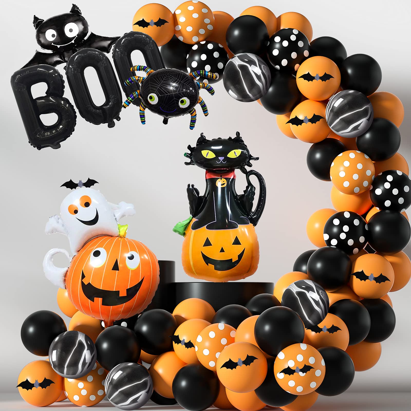 Halloween Balloons Garland Arch Kit - Black & Orange Balloons with Spider, Bat & Pumpkin Foil Balloons - Halloween Party Decorations for Door, Wall & Ceiling - Perfect for Halloween Party, Home & Outdoor Decor