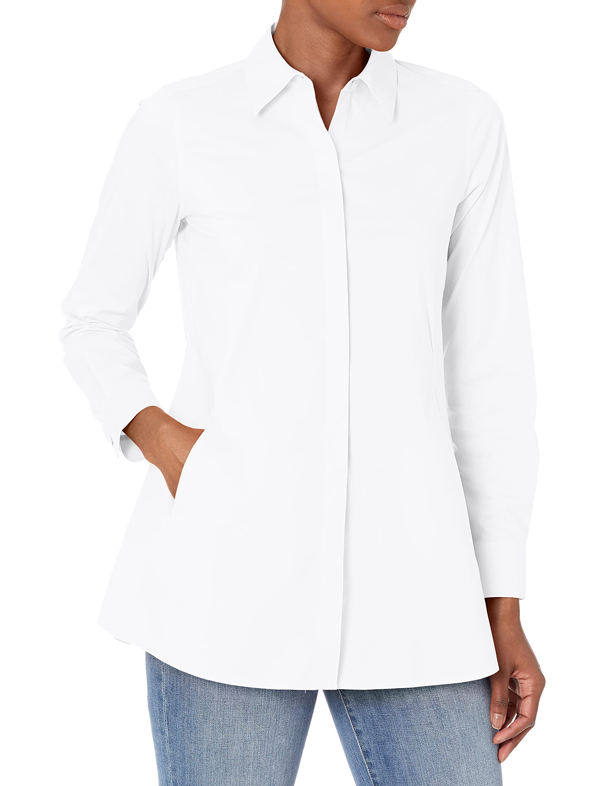 Foxcroft Women's Cici Stretch Non-Iron Tunic Top - Comfortable Wrinkle-Free Blouse for Work, Office & Casual Wear
