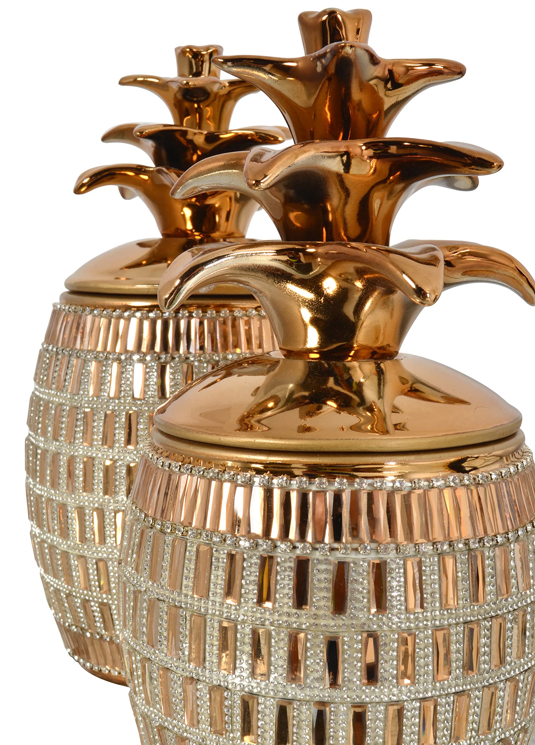 Rose Gold Pineapple Decorative Canister Set of 2 - Airtight Kitchen Storage Jars for Sugar, Flour & Coffee - Perfect for Farmhouse & Coastal Home Decor