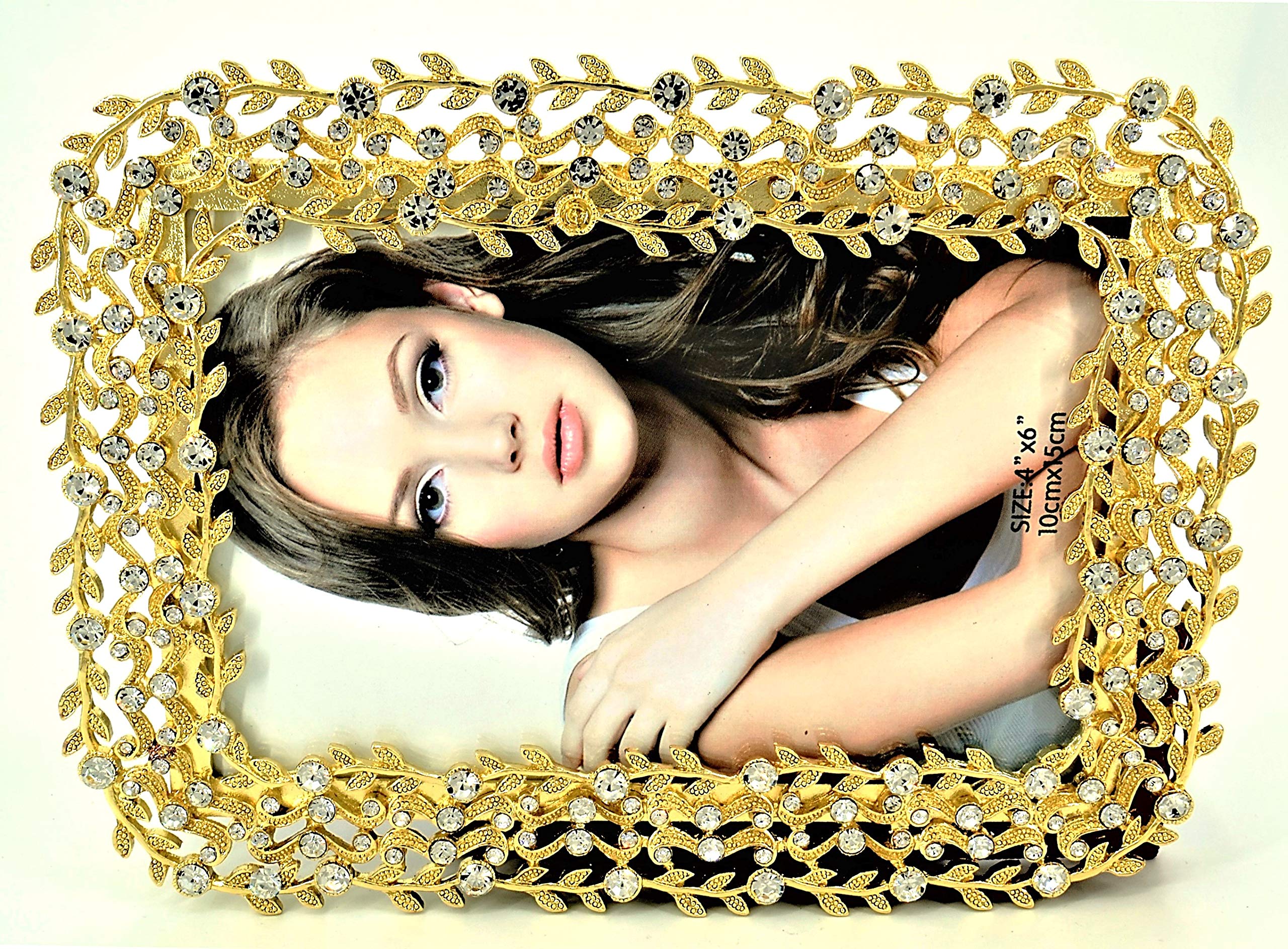 Handmade Vine Picture Frame with Austrian Crystals & Gold Plating - Elegant Wall Decor for Living Room, Bedroom, Wedding & Gift Giving