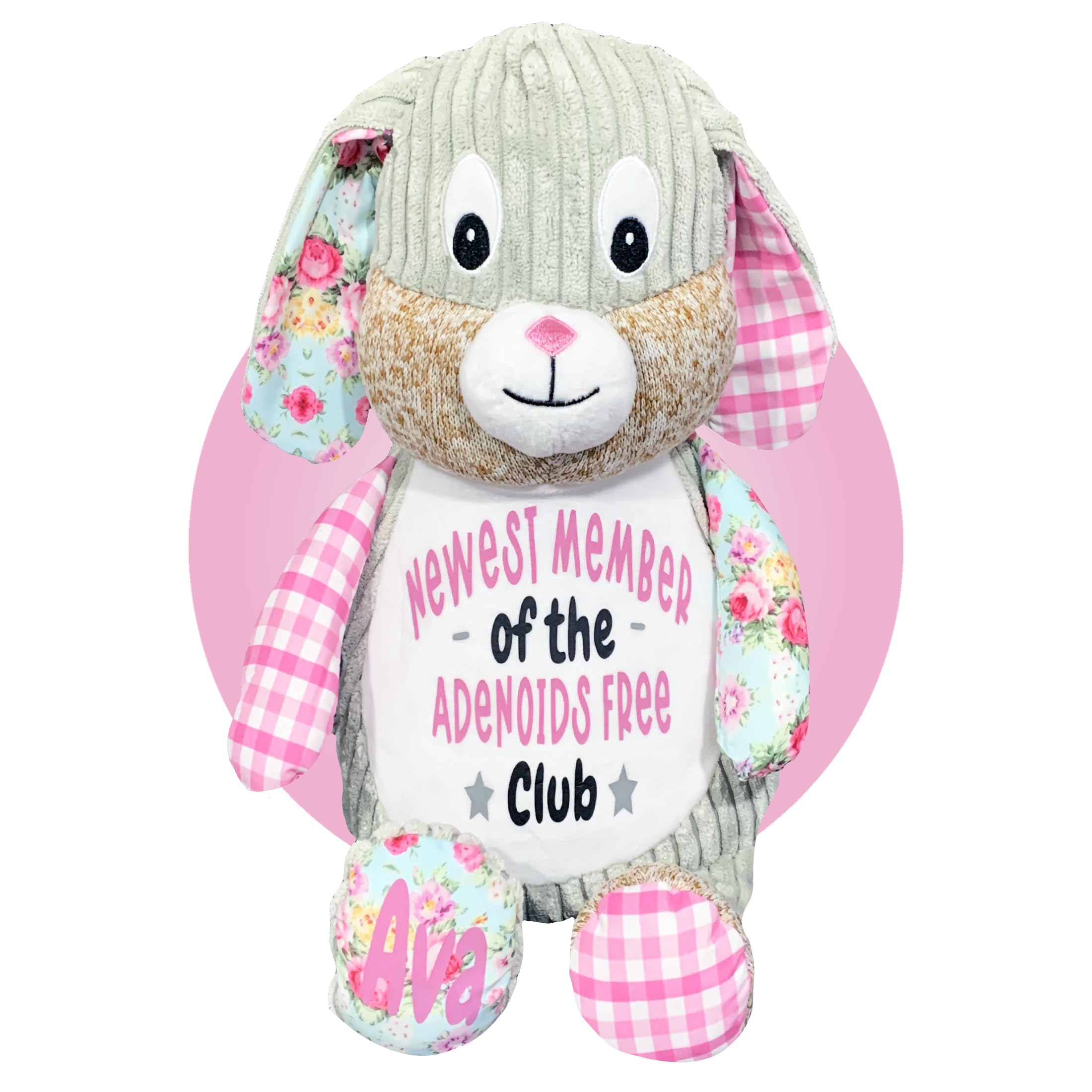 Personalized Adenoidectomy Teddy Bear - Get Well Soon Gift for Kids After Surgery - Cute Pink Bunny Plush for Adenoid Recovery & Comfort - Ideal for Post-Op Healing & Emotional Support by Kikilishop