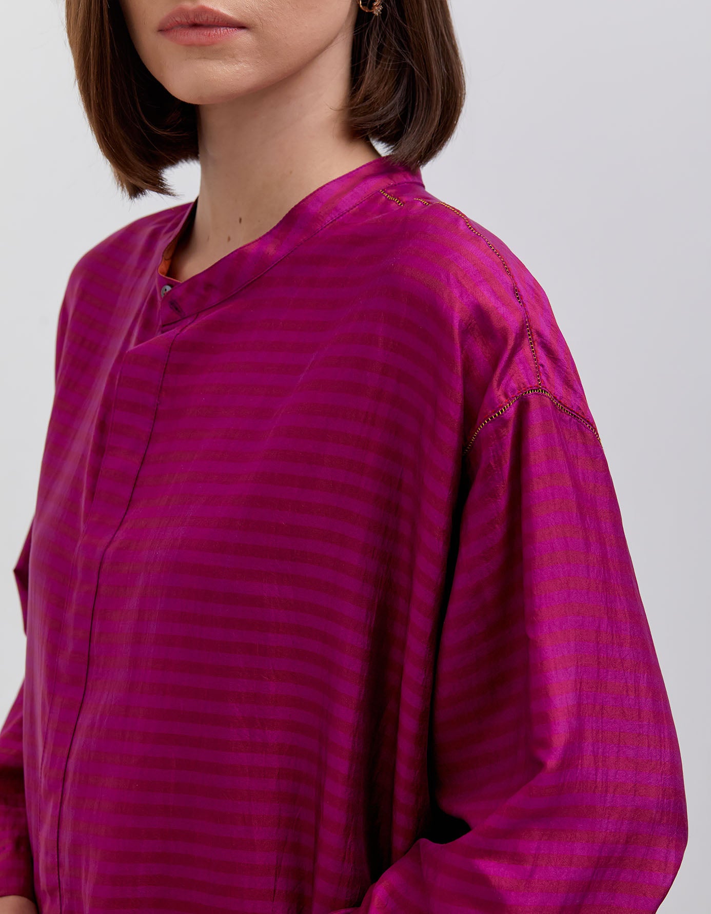 Firoza Silk Dupioni Check Purple Kurta - Elegant Indian Tunic for Women | Perfect for Festivals, Weddings & Special Occasions