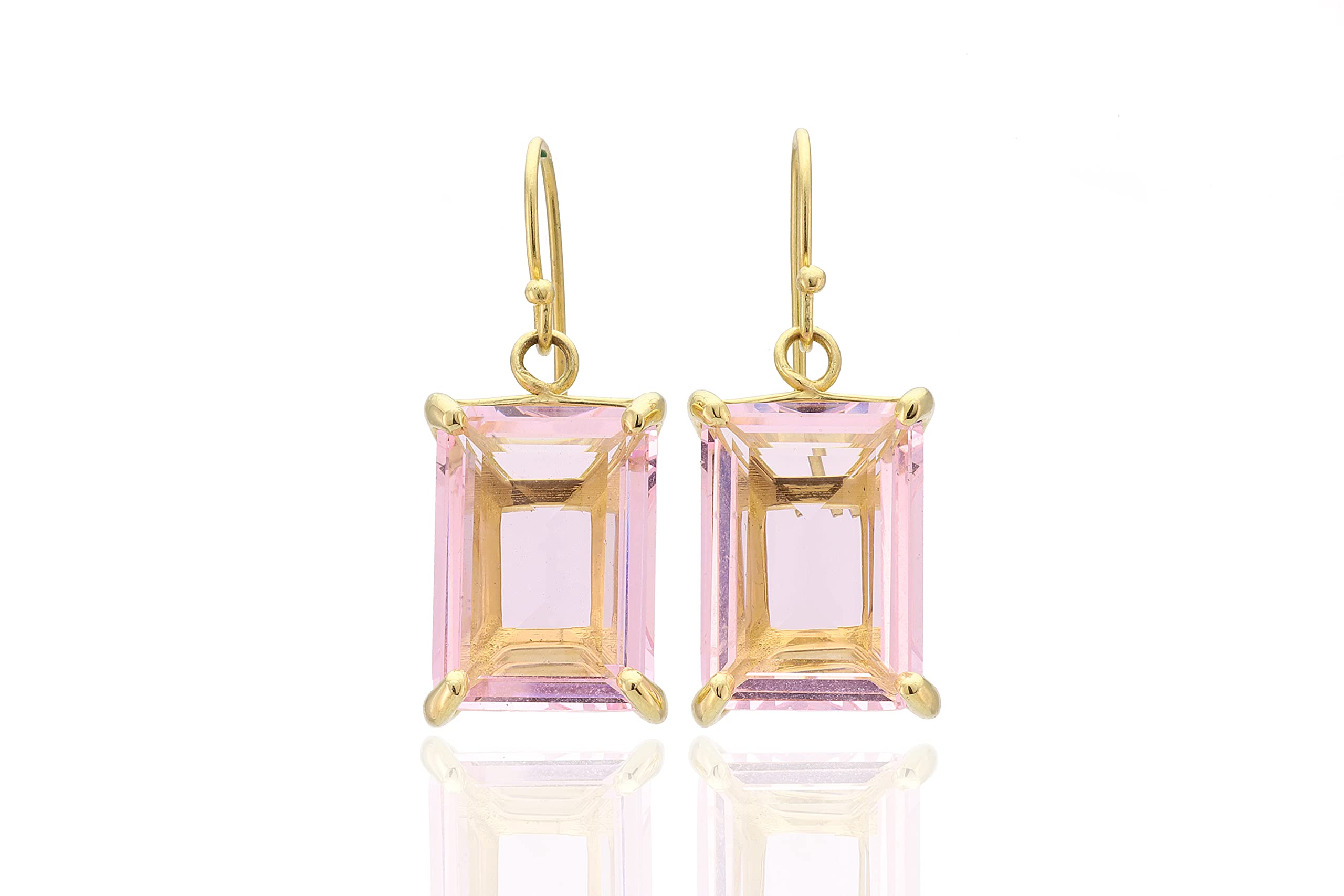 Rose Quartz Rectangle Dangle Earrings for Women - 14K Gold Plated Healing Crystal Gemstone Jewelry - Self Love Gifts for Valentine's Day, Birthday & Everyday Wear