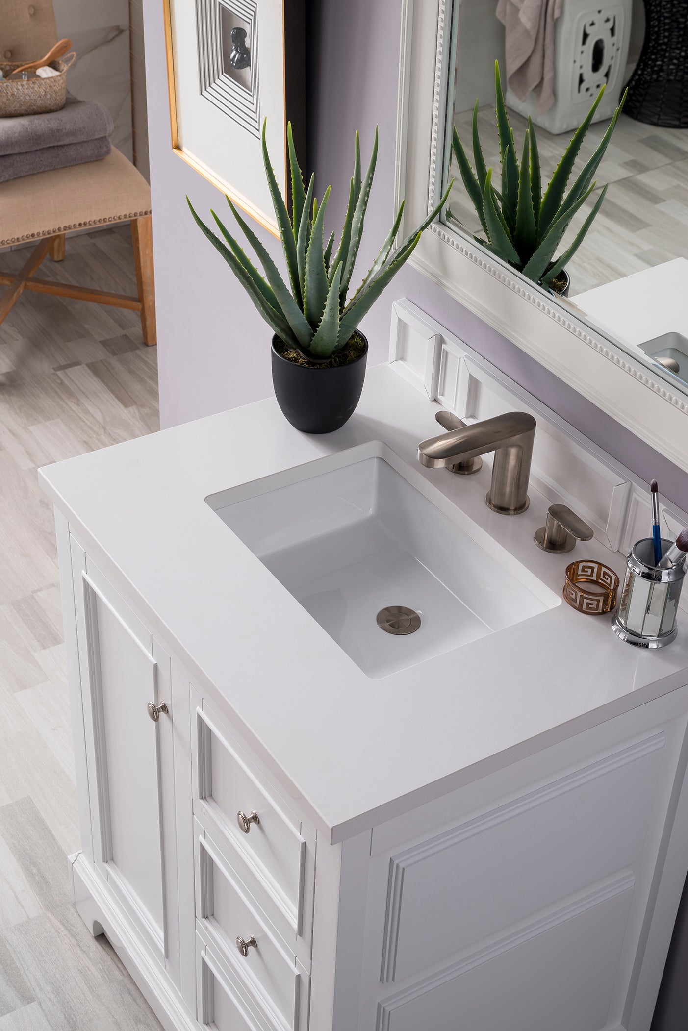 Bristol 30-Inch Single Bathroom Vanity Set with 3CM Classic White Quartz Countertop - Bright White Finish for Modern Bathrooms | Perfect for Small Spaces & Guest Baths