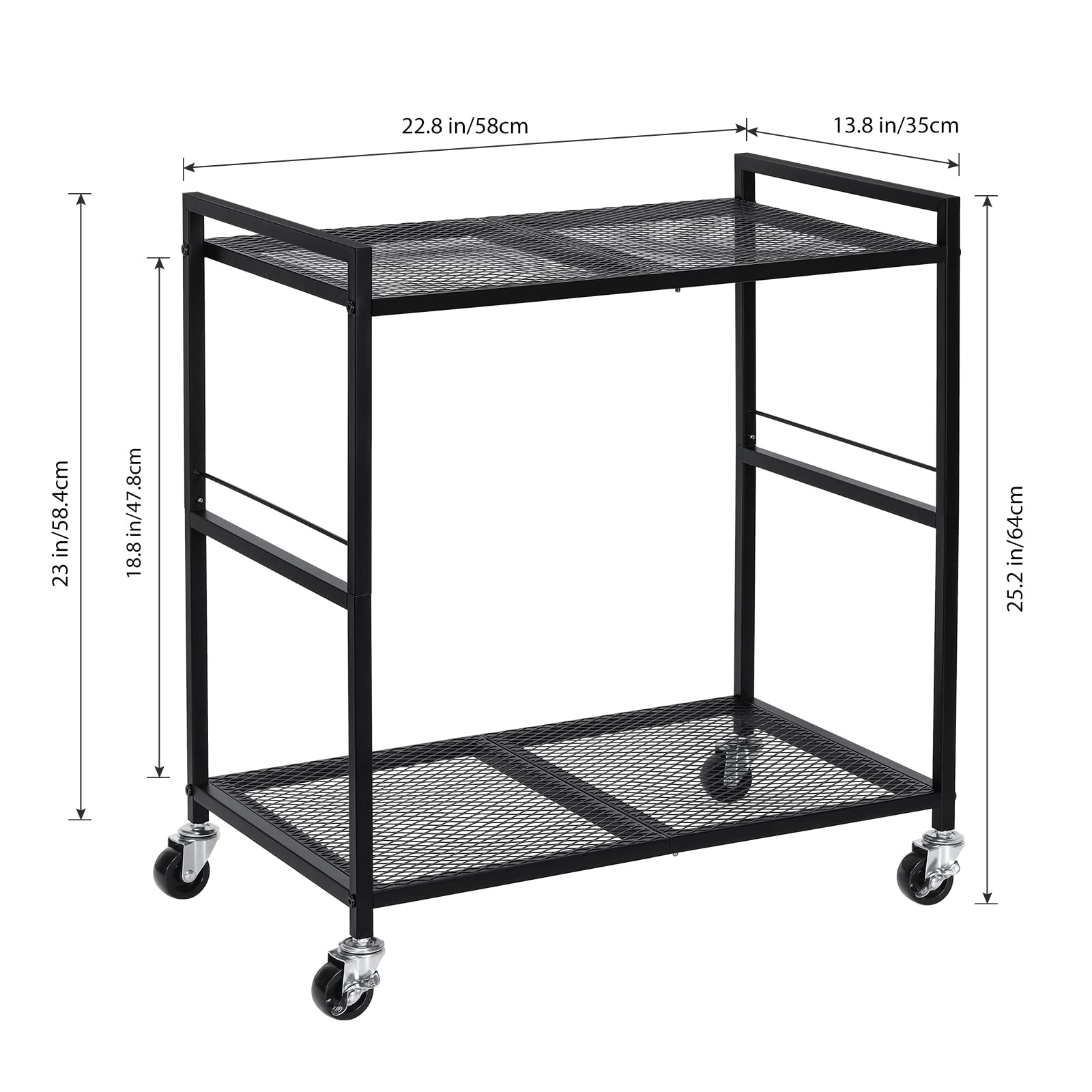 Heavy Duty Metal Computer Tower Stand with Wheels - 2 Tier Rolling PC Stand Holds Up to 40lbs, Under Desk Printer Cart with Storage Shelf for Home Office Organization (Black) - Perfect for Workspace & Gaming Setup