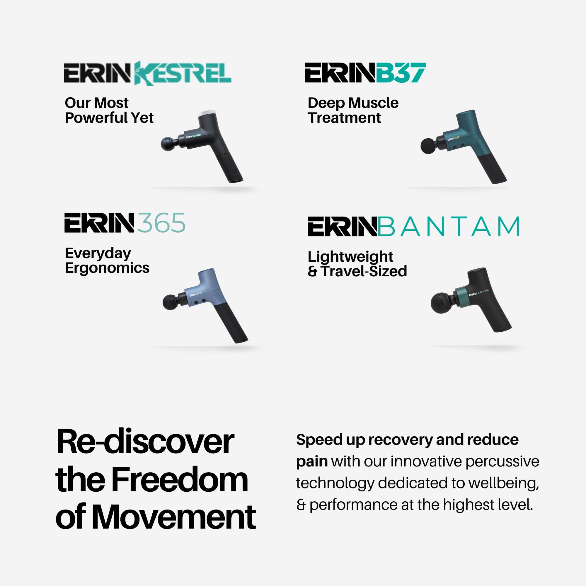 Ekrin Athletics Bantam Mini Massage Gun - Portable Deep Tissue Muscle Massager with 5 Adjustable Speeds & 4 Attachments - Long-Lasting Battery, Lightweight Design for Travel - Perfect for Post-Workout Recovery, Muscle Pain Relief & On-The-Go Wellness at Home, Gym or Office