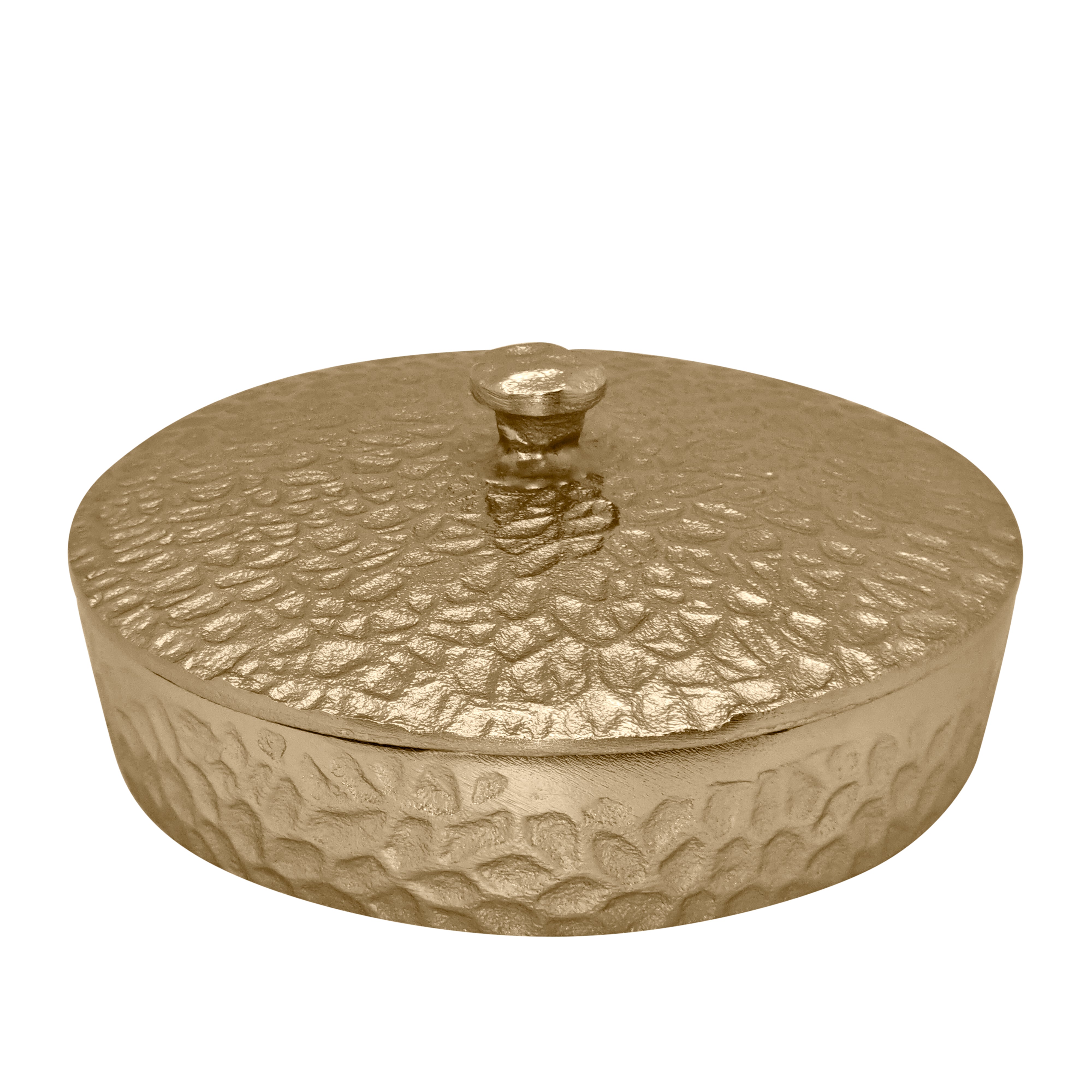 Bernice Round Decorative Storage Box 8x8x3.5 Inches Gold - Perfect for Jewelry, Keepsakes & Home Organization