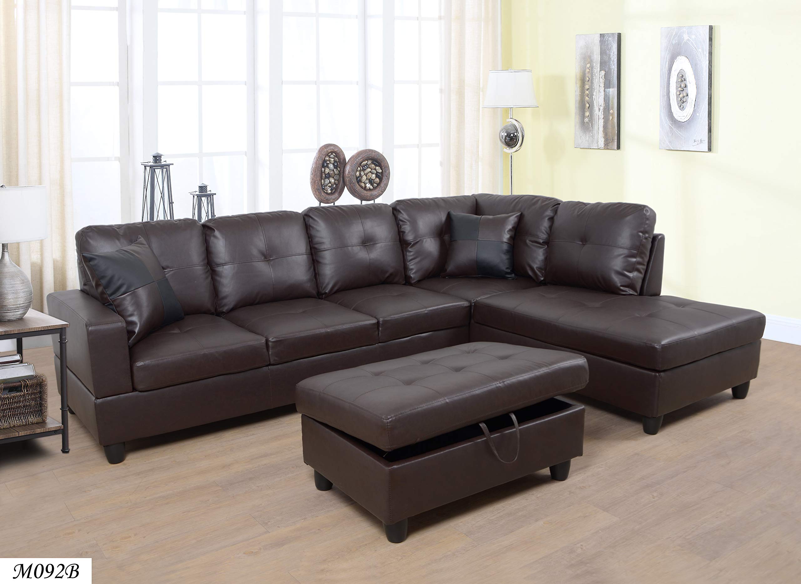 Luxury Faux Leather Modular L-Shaped Sectional Sofa with Storage Chaise - Oversized Comfort for Living Room, Apartment & Office - Brown PU Leather Sofa Set - Perfect for Small Spaces, Movie Nights & Family Gatherings