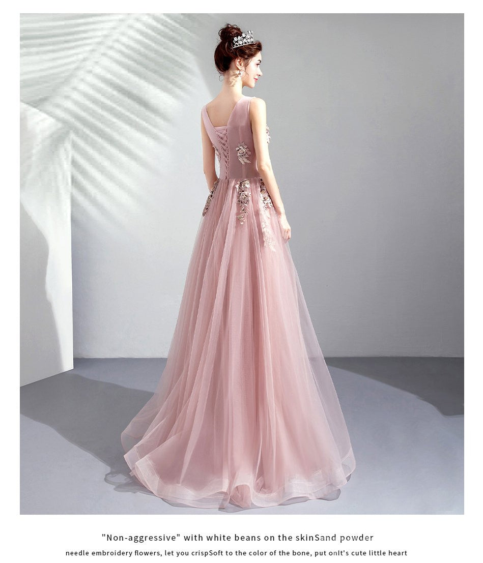 Elegant Floral A-Line Pink Jewel Long Prom Dress for Women | Affordable Party & Dance Gowns | Perfect for Homecoming, Prom Night & Formal Events