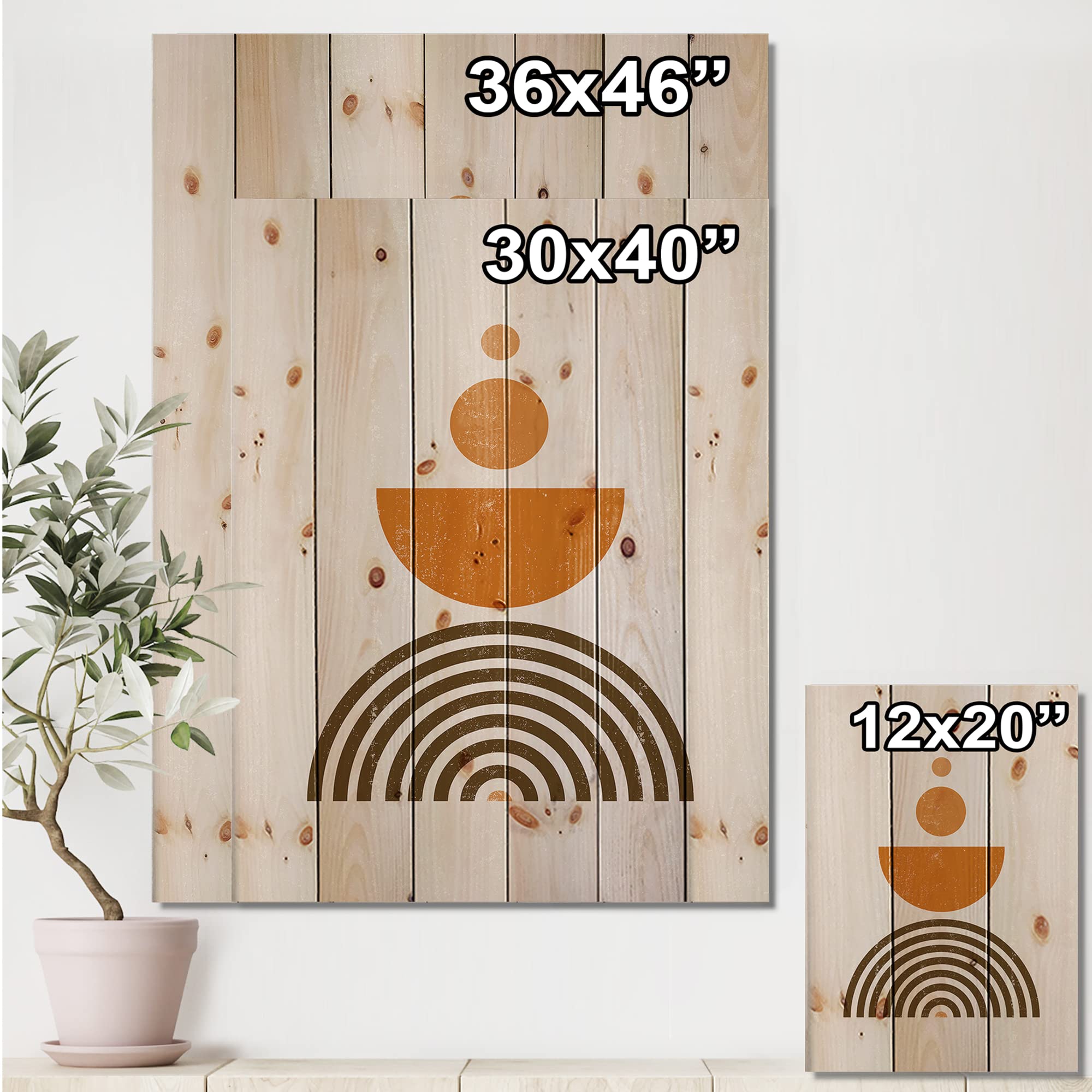 Abstract Rainbow Sun and Moon Wood Wall Art - Earth Tone Modern Contemporary Decor, Large Geometric Pine Wood Panel for Living Room, Bedroom & Office