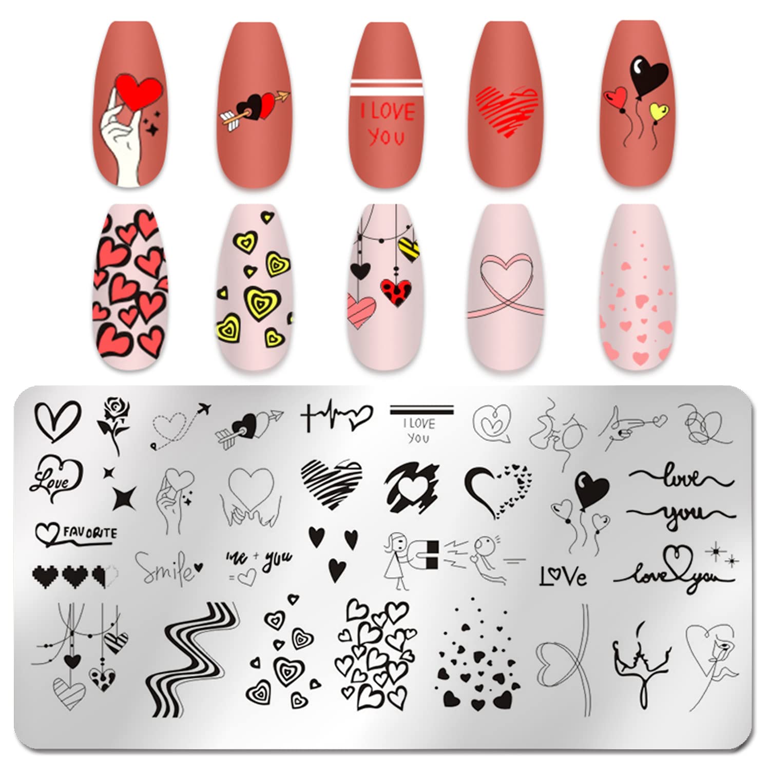 6-Piece Valentine's Day Nail Stamp Kit - Heart Nail Art Stamping Plates, Stencils & Polish Tools for Acrylic Nails | DIY Holiday Nail Designs for Parties, Gifts & Romantic Dates